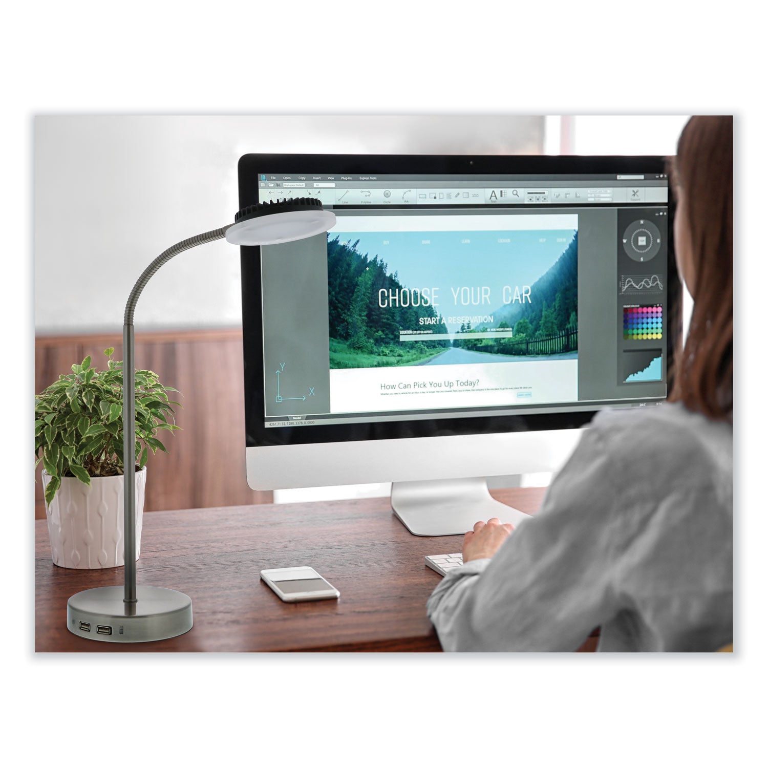 BLACK+DECKER PureOptics LED Adjustable Gooseneck Desk Lamp with Two USB Ports, 14.12" High, Silver Base