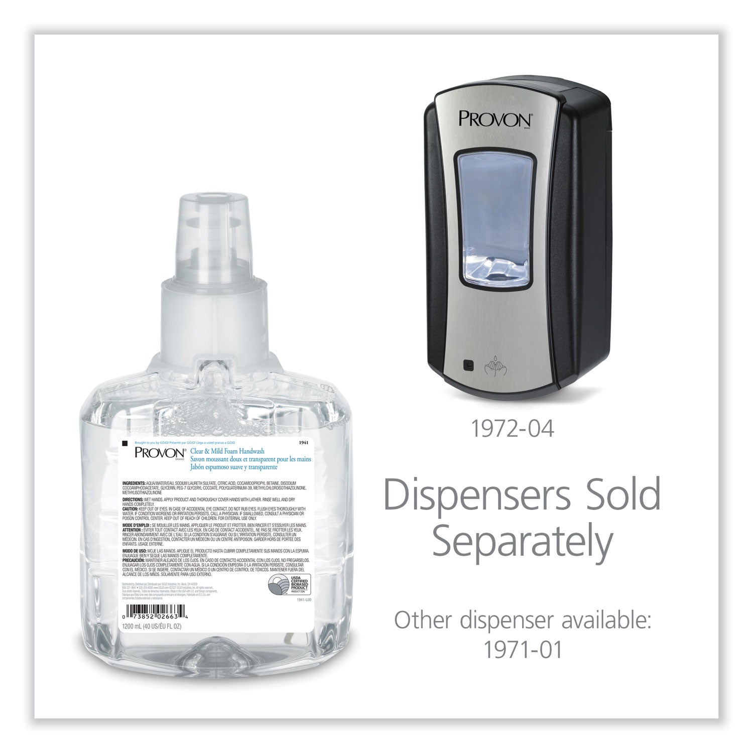 PROVON® Clear and Mild Foam Hand Wash Refill, Unscented, 1,200 mL, 2/Carton