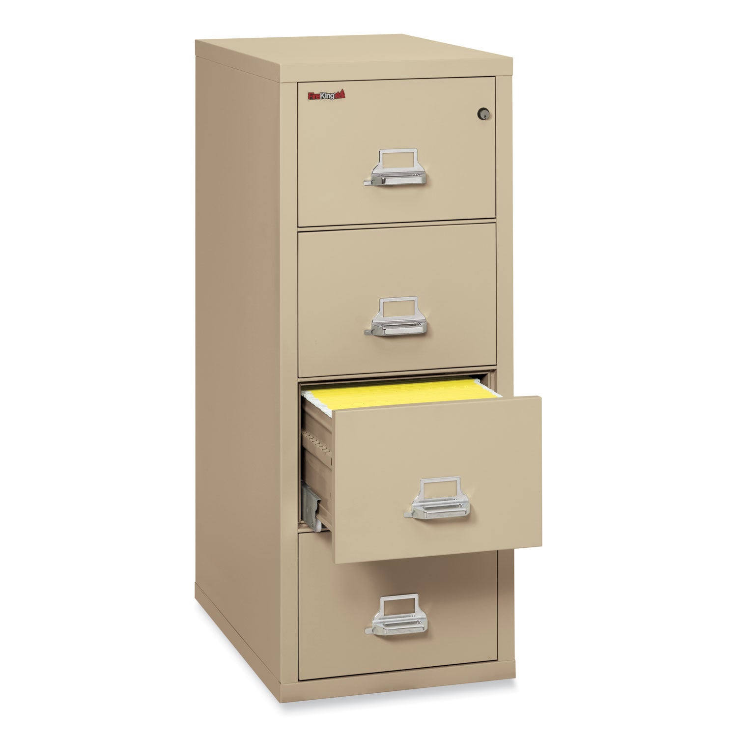 FireKing® Insulated Vertical File, 1-Hour Fire Protection, 4 Legal-Size File Drawers, Parchment, 20.81" X 31.56" X 52.75"