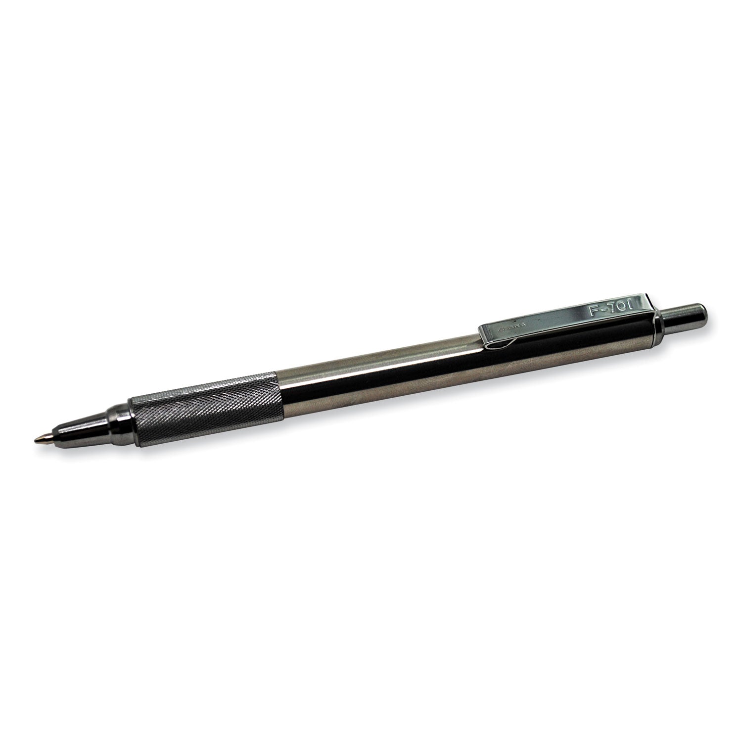 Zebra® F-701 Ballpoint Pen, Retractable, Fine 0.7 Mm, Black Ink, Stainless Steel/black Barrel