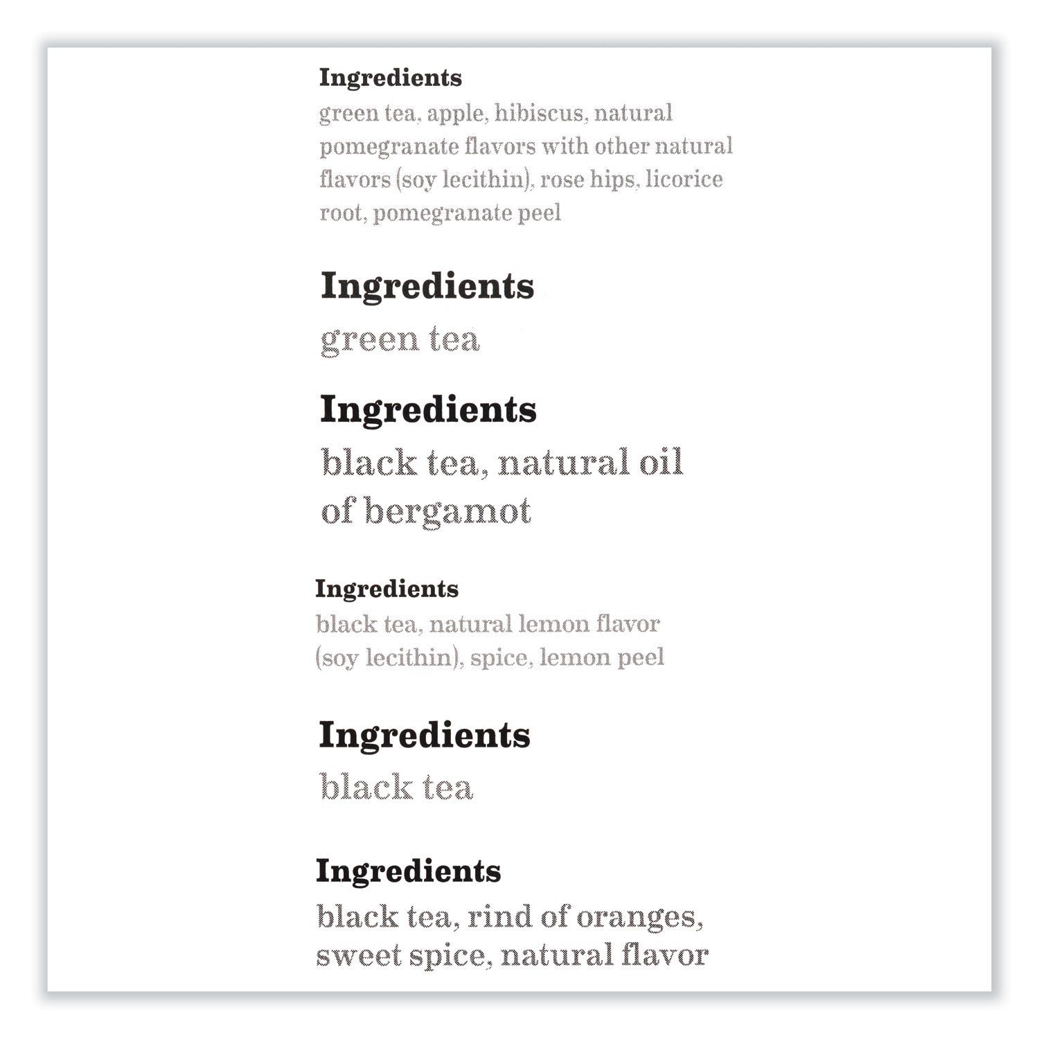 Bigelow® Assorted Tea Packs, Six Flavors, 28/box, 168/carton