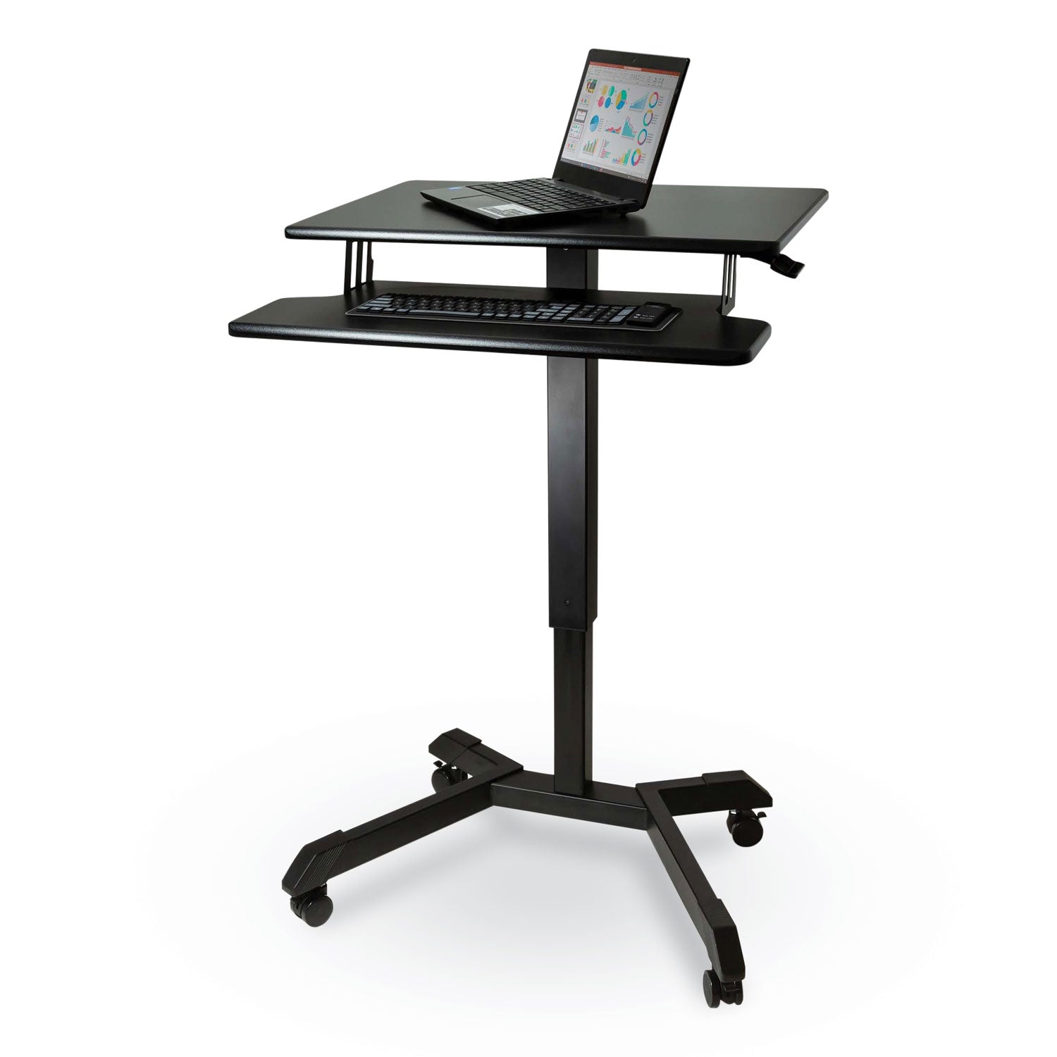 Victor® Mobile Height Adjustable Standing Desk with Keyboard Tray, 25.6 x 17.7 x 29 to 44, Black