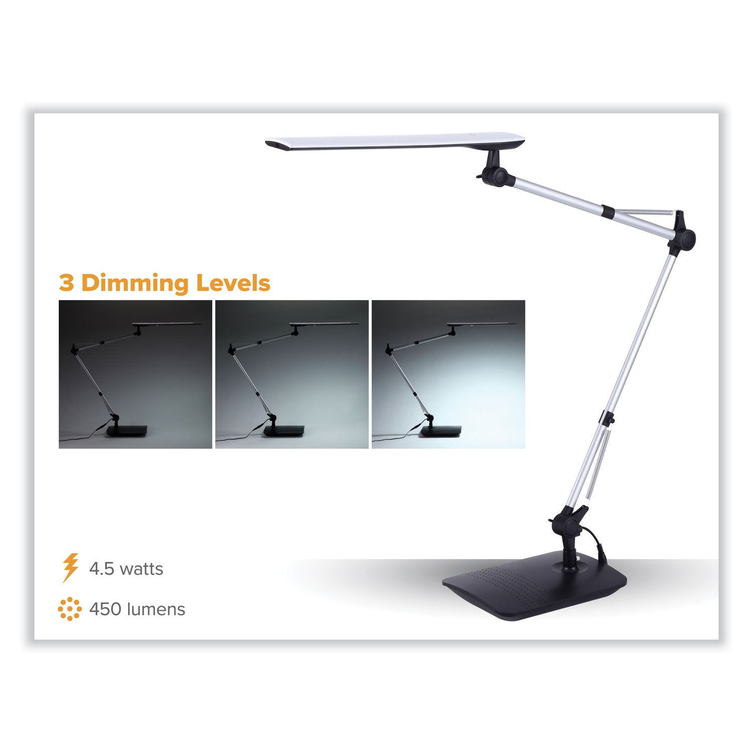 Bostitch® Dual Swing Arm Dimmable Desk Lamp, 19.69" High, Black