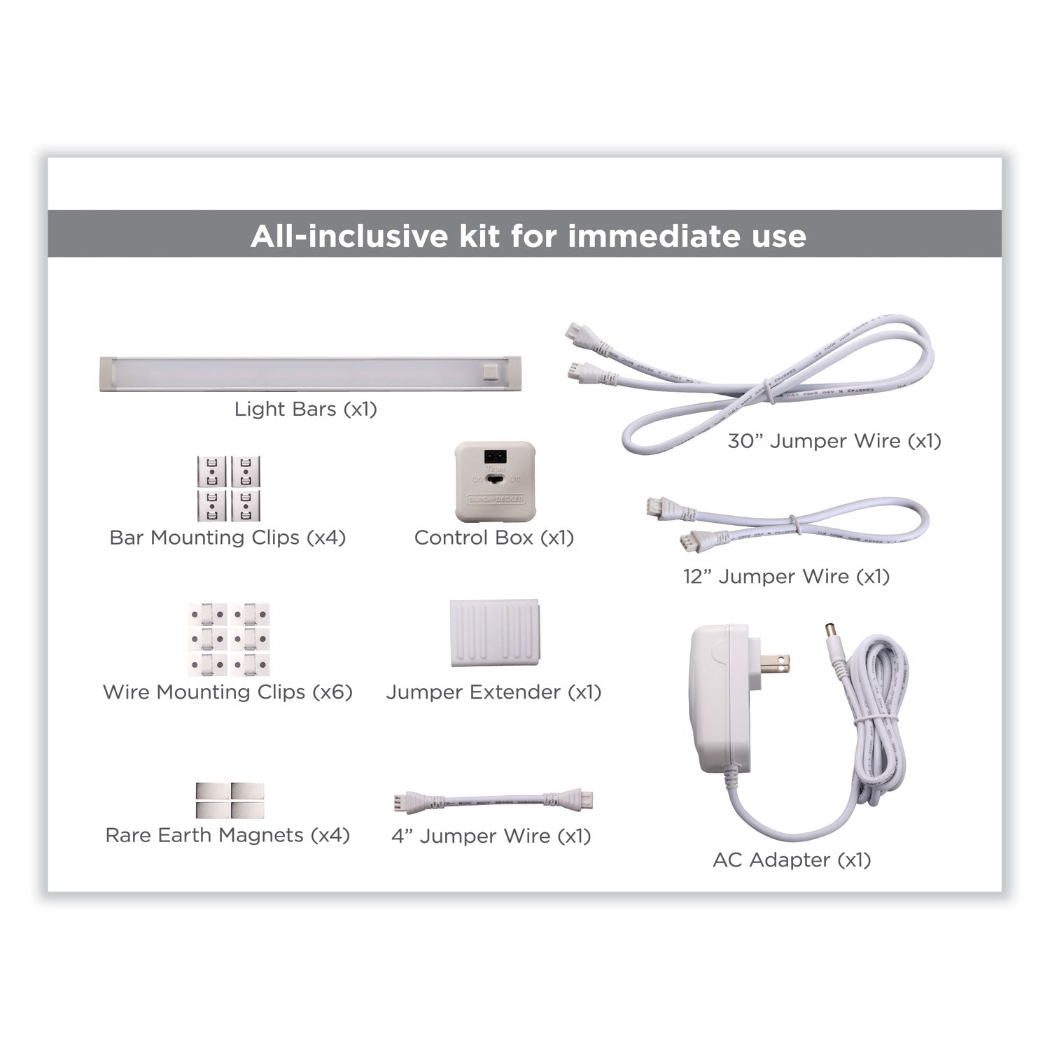 BLACK+DECKER LED Dimmable Under Counter Office Lighting with Motion Sensor and Magnetic Option One-Bar Kit, 0.78w x 0.39h