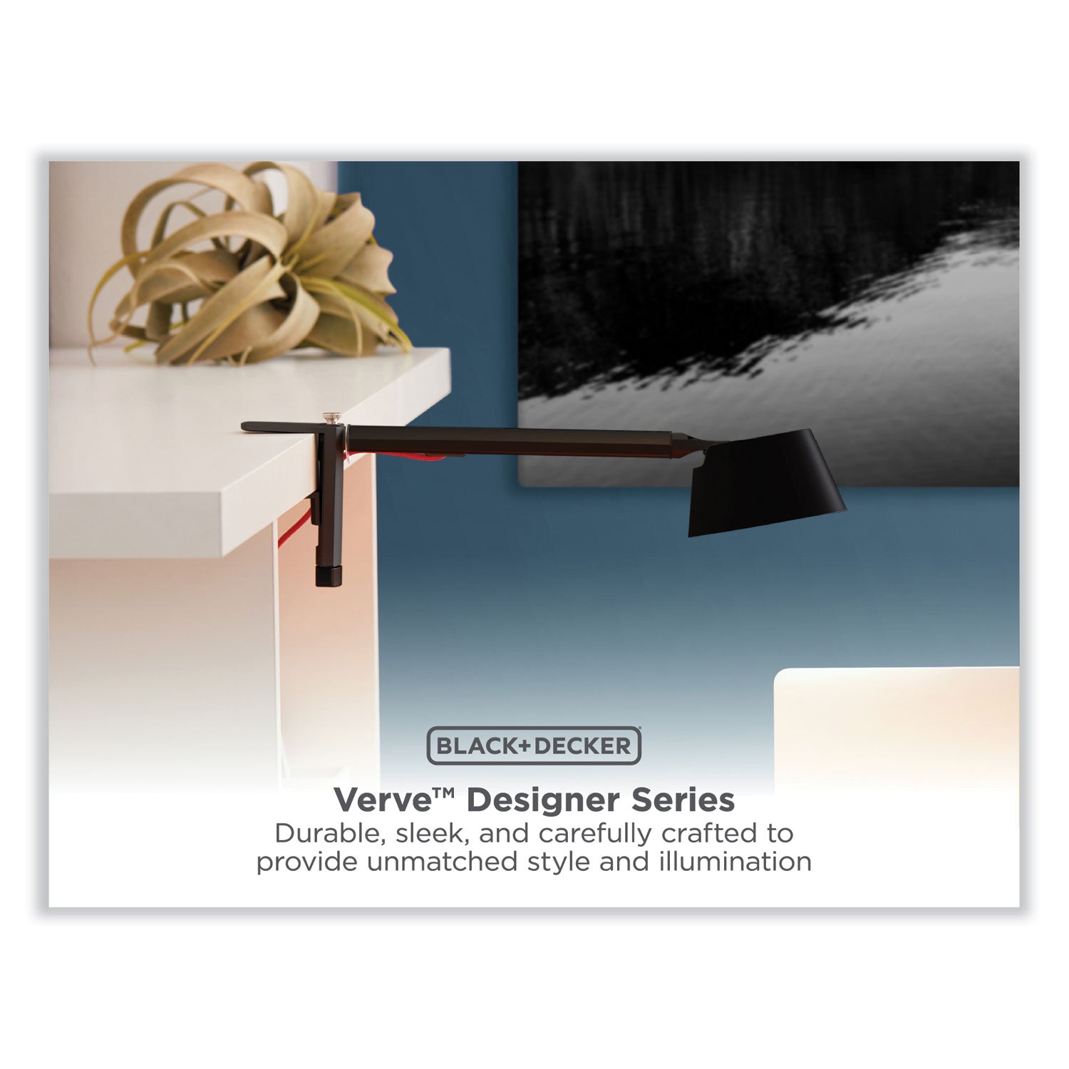 BLACK+DECKER PureOptics Verve Designer Series LED Desk Lamp with Clamp Base, 13.58" High, Black