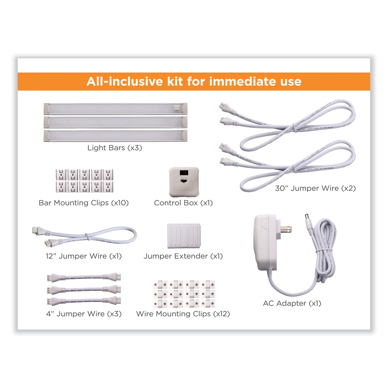 BLACK+DECKER LED Under Cabinet Lighting Three-Bar Kit, 0.78w x 0.39h