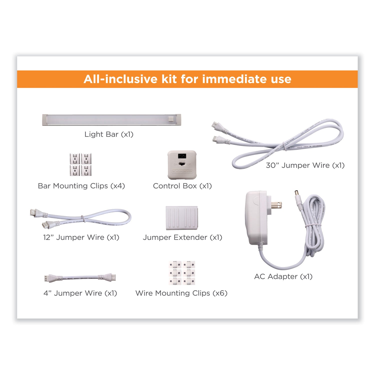 BLACK+DECKER LED Dimmable Under Counter Lighting with Motion Sensor and Magnetic Option One-Bar Kit, 0.78w x 0.39h, 9" Length