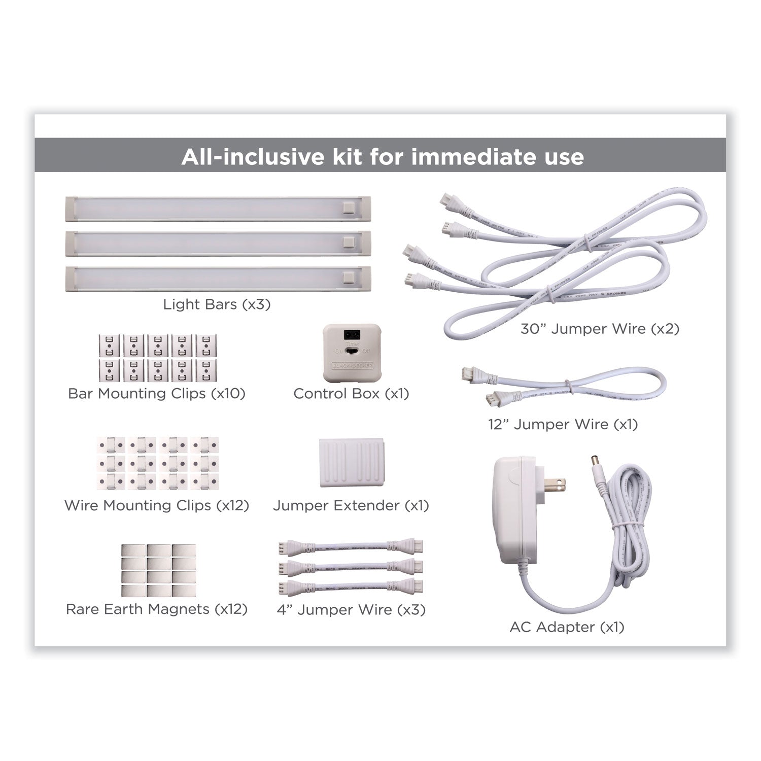 BLACK+DECKER LED Dimmable Under Counter Lighting with Motion Sensor and Magnetic Option Three-Bar Kit, 0.78w x 0.39h