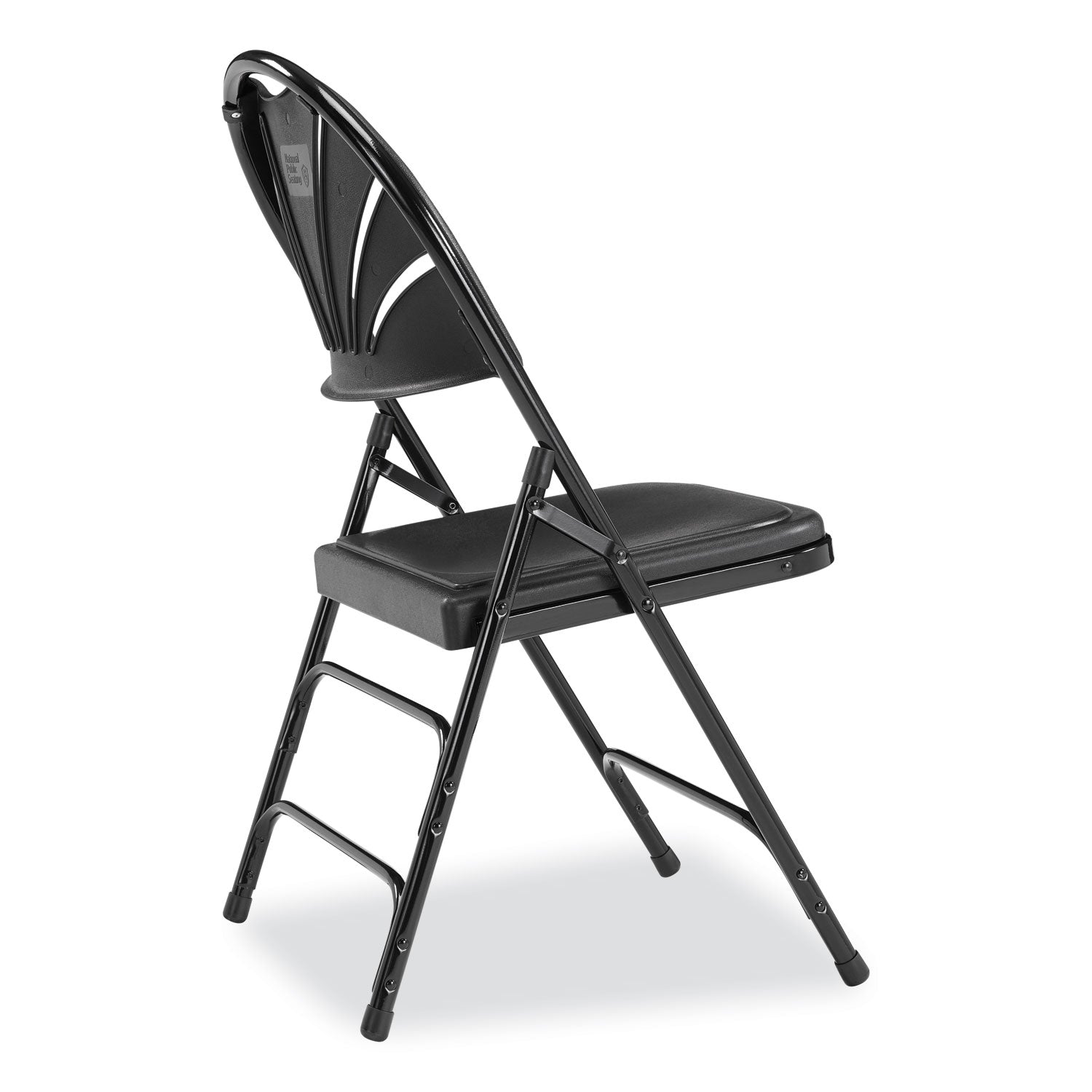 NPS® 1100 Series Fan-Back Tri-Brace Dual Hinge Folding Chair, Supports Up to 500 lb, 17.75" Seat Height, Black, 4/Carton