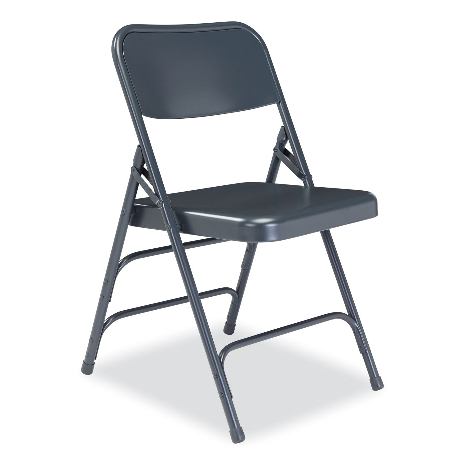 NPS® 300 Series Deluxe All-Steel Triple Brace Folding Chair, Supports Up to 480 lb, 17.25" Seat Height, Blue, 4/Carton