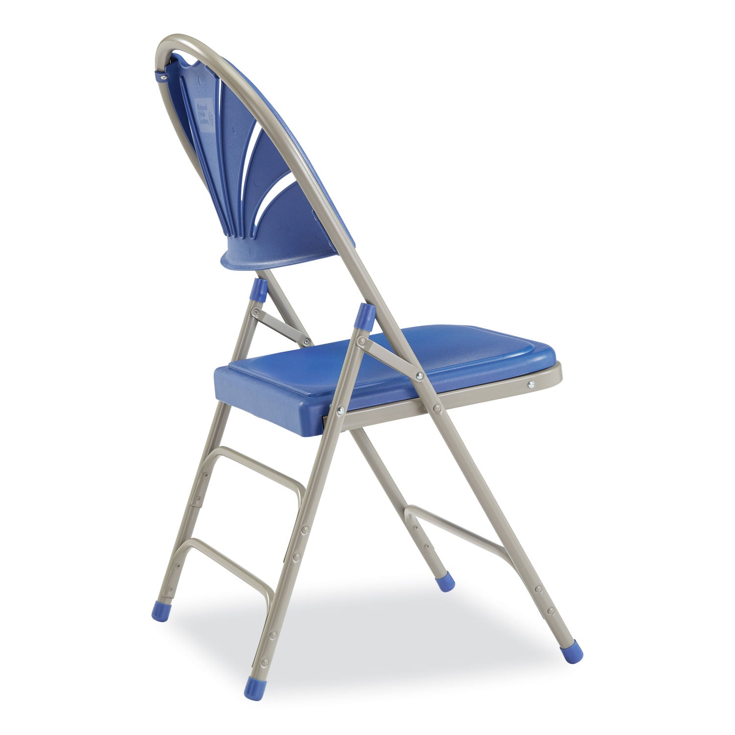NPS® 1100 Series Deluxe Fan-Back Tri-Brace Folding Chair, Supports Up to 500 lb, Blue Seat, Blue Back, Gray Base, 4/Carton