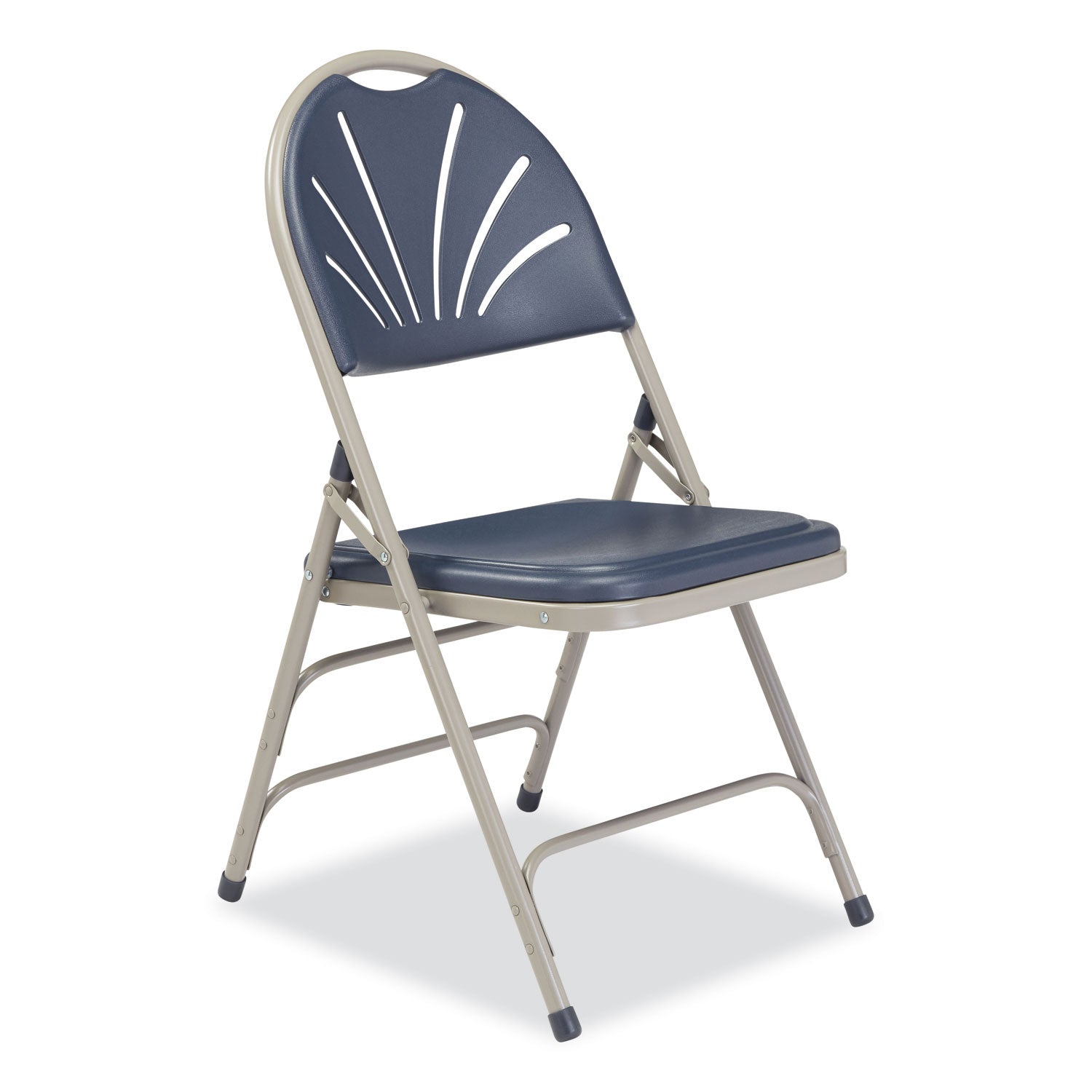 NPS® 1100 Series Deluxe Fan-Back Tri-Brace Folding Chair, Supports Dark Blue Seat, Dark Blue Back, Gray Base, 4/Carton