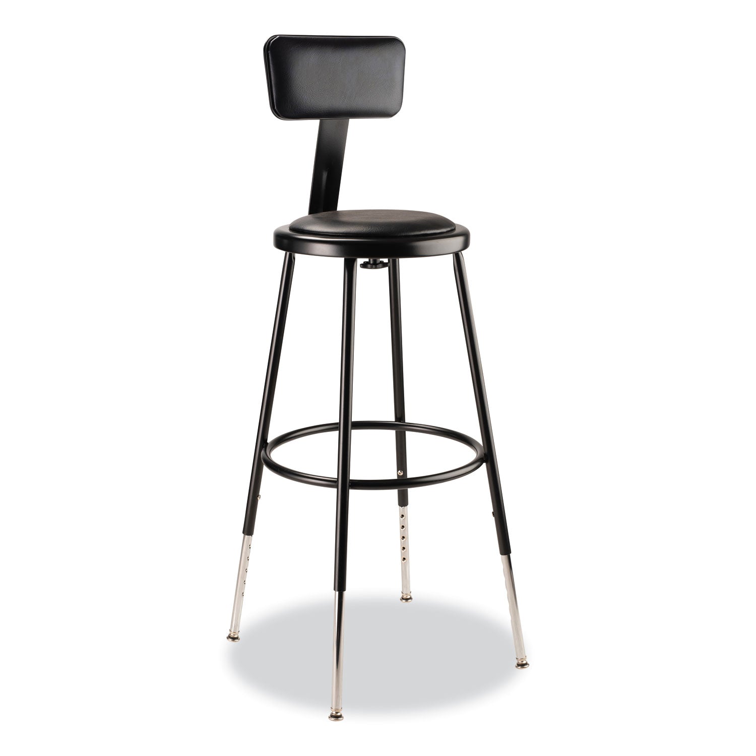 6400 Series Height Adj Heavy Duty Vinyl Steel Stool w/Backrest, Supports 300 lb, 25"-33" Seat Ht, Black