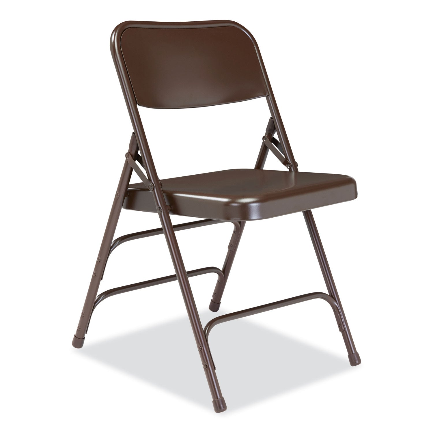 NPS® 300 Series Deluxe All-Steel Triple Brace Folding Chair, Supports Up to 480 lb, 17.25" Seat Height, Brown, 4/Carton