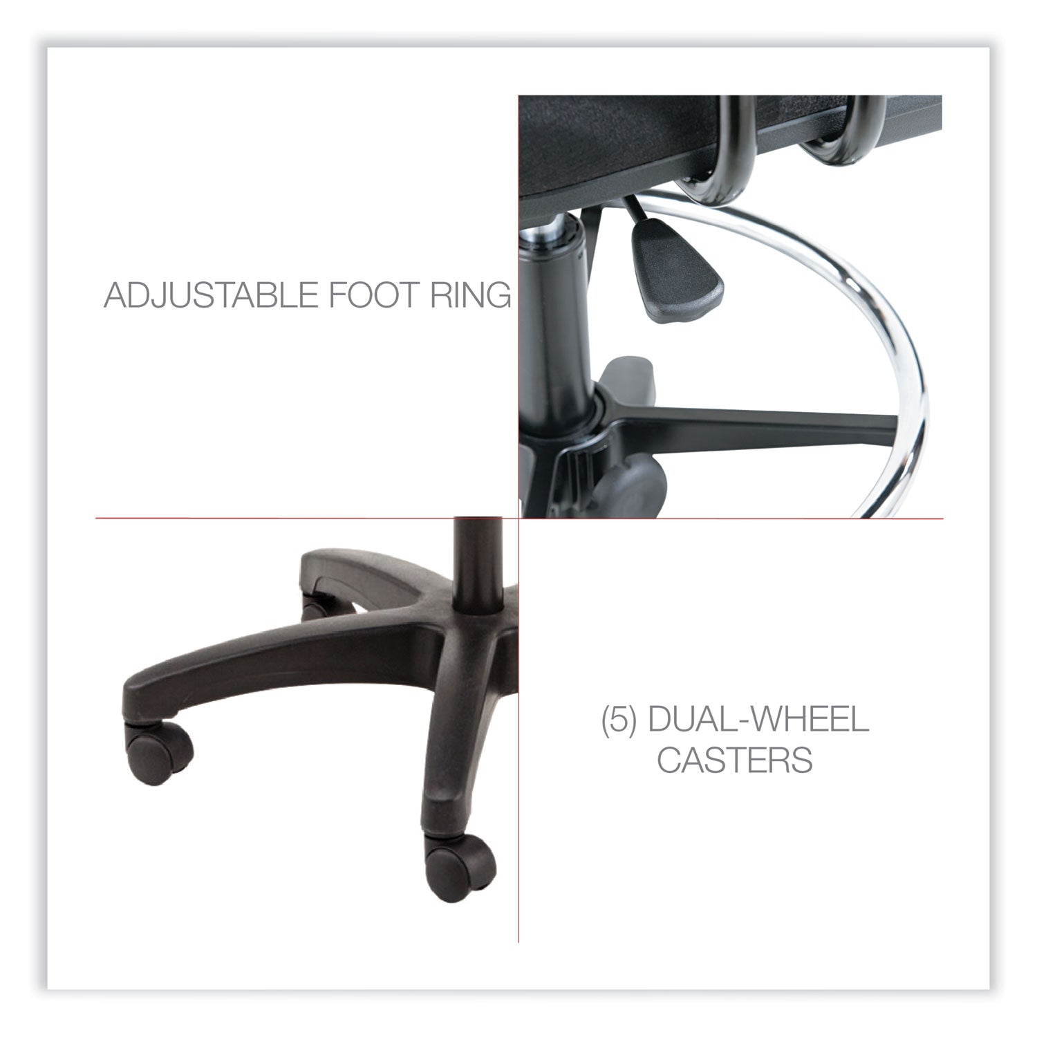 Alera® Alera Interval Series Swivel Task Stool, Supports Up To 275 Lb, 23.93" To 34.53" Seat Height, Black Fabric