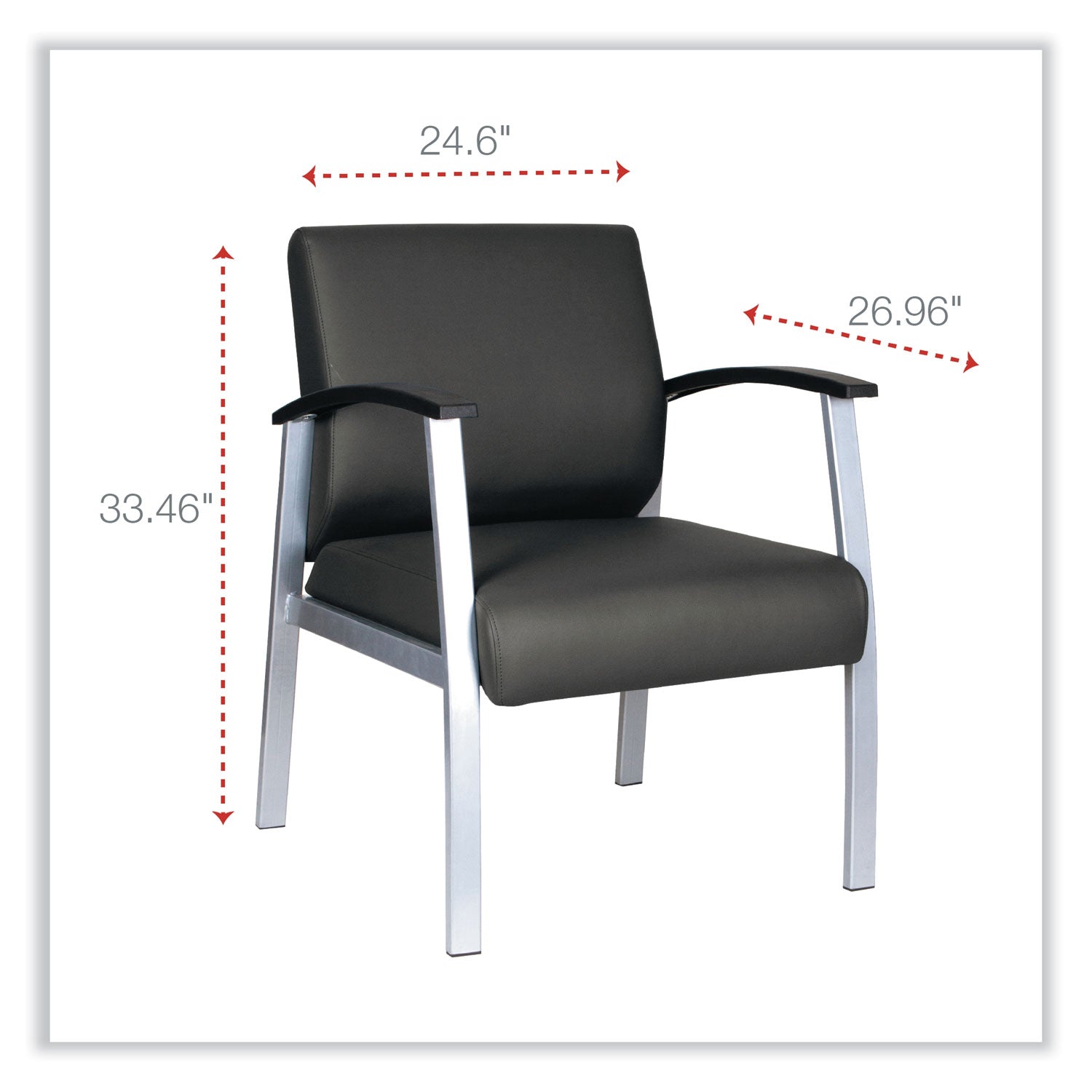 Alera® Alera metaLounge Series Mid-Back Guest Chair, 24.6" x 26.96" x 33.46", Black Seat, Black Back, Silver Base