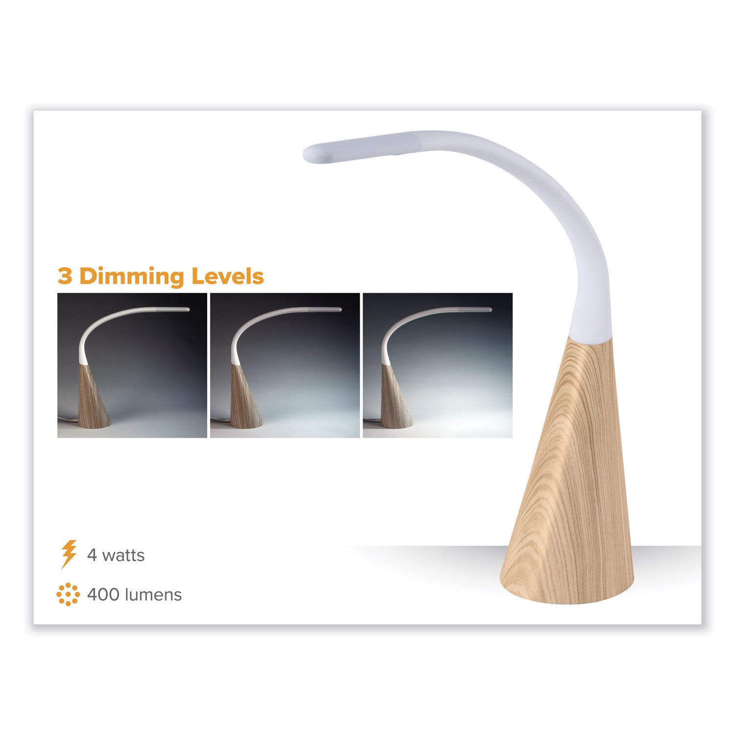 Bostitch® Office Flexible Wood Grain Desk Lamp, 20.47" High, Wood Grain