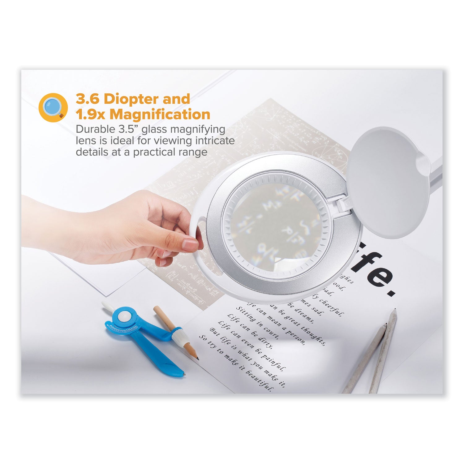 BLACK+DECKER PureOptics LED Magnifying Dimmable Desk Lamp with Clamp Mount, 17" High, White