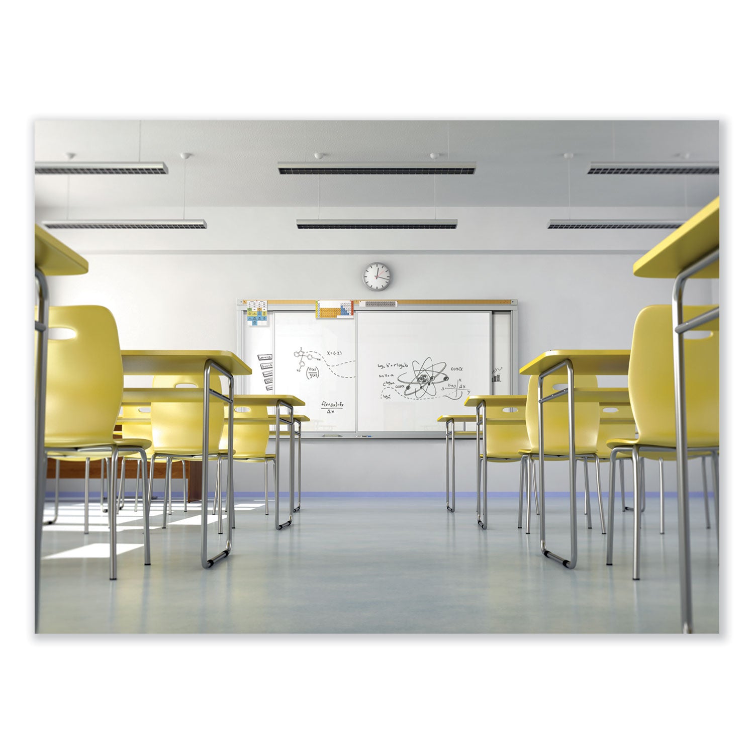 Ghent Horizontal Sliding Porcelain Magnetic Whiteboard, 144" x 48", White Surface, Anodized Aluminum Frame