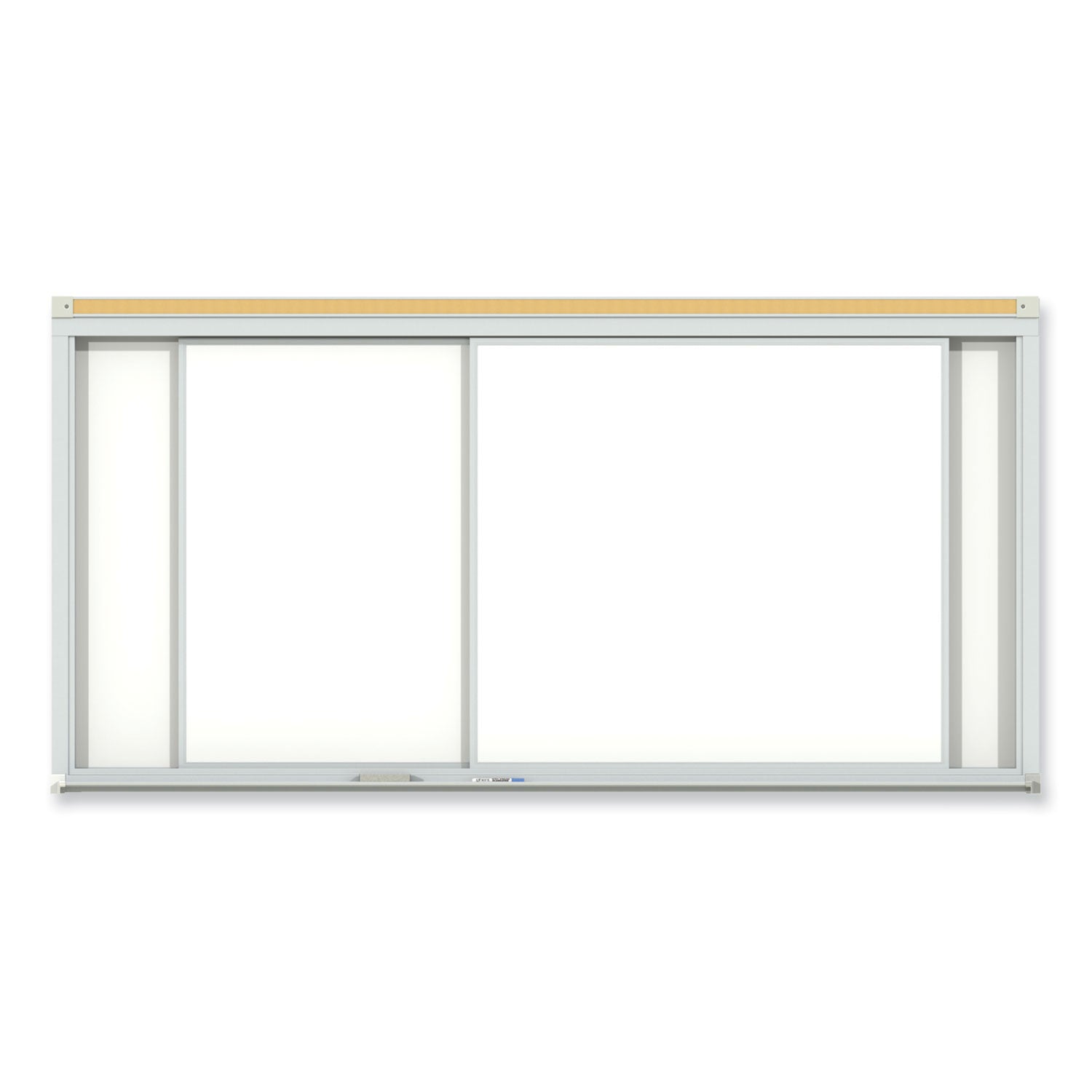 Horizontal Sliding Porcelain Magnetic Whiteboard, 144 x 48, White Surface, Satin Aluminum Frame