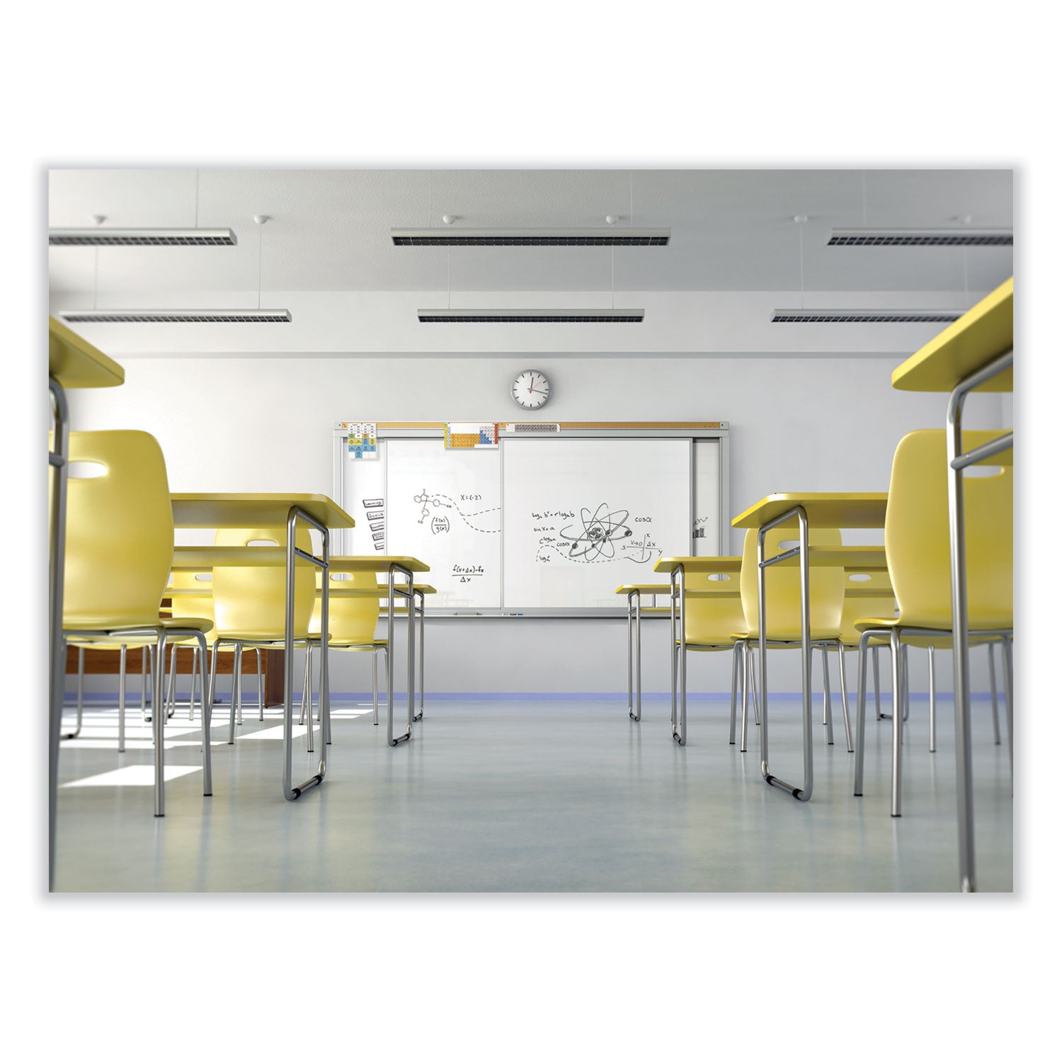 Ghent Horizontal Sliding Porcelain Magnetic Whiteboard, 72" x 48", White Surface, Anodized Aluminum Frame
