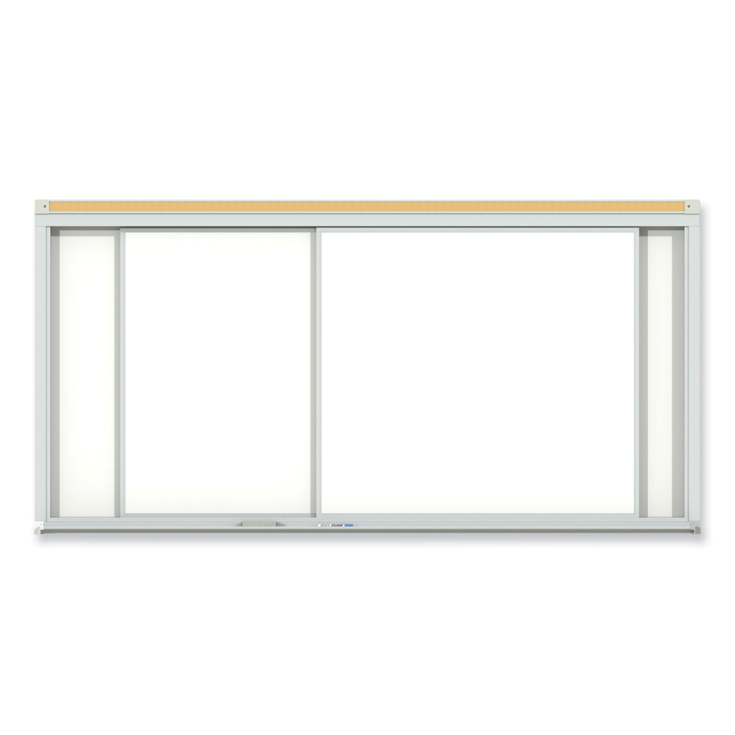 Horizontal Sliding Porcelain Magnetic Whiteboard, 96 x 48, White Surface, Satin Aluminum Frame