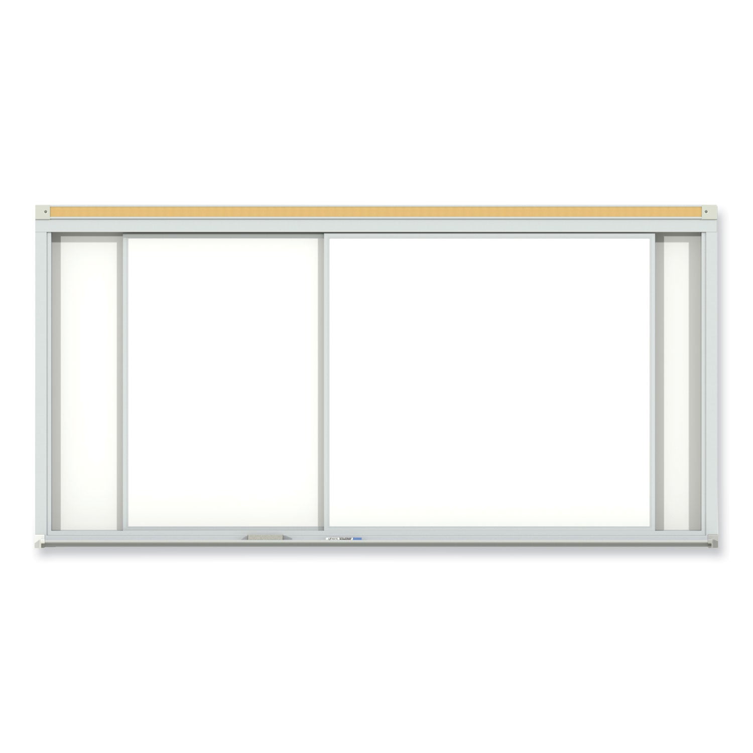 Horizontal Sliding Porcelain Magnetic Whiteboard, 72 x 48, White Surface, Satin Aluminum Frame