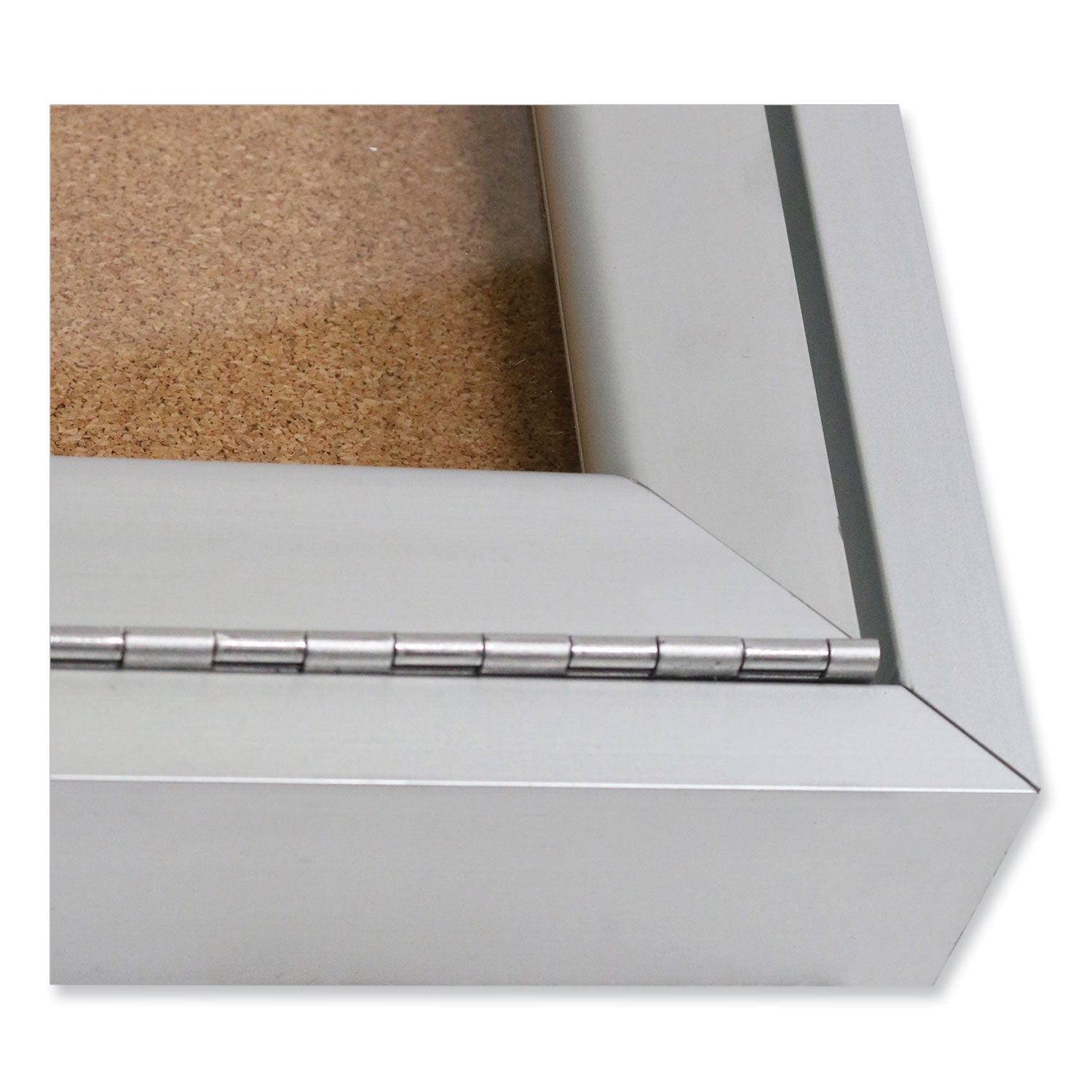 Ghent 1 Door Enclosed Natural Cork Bulletin Board with Satin Frame, 24" x 36", Tan Surface, Satin Aluminum Frame