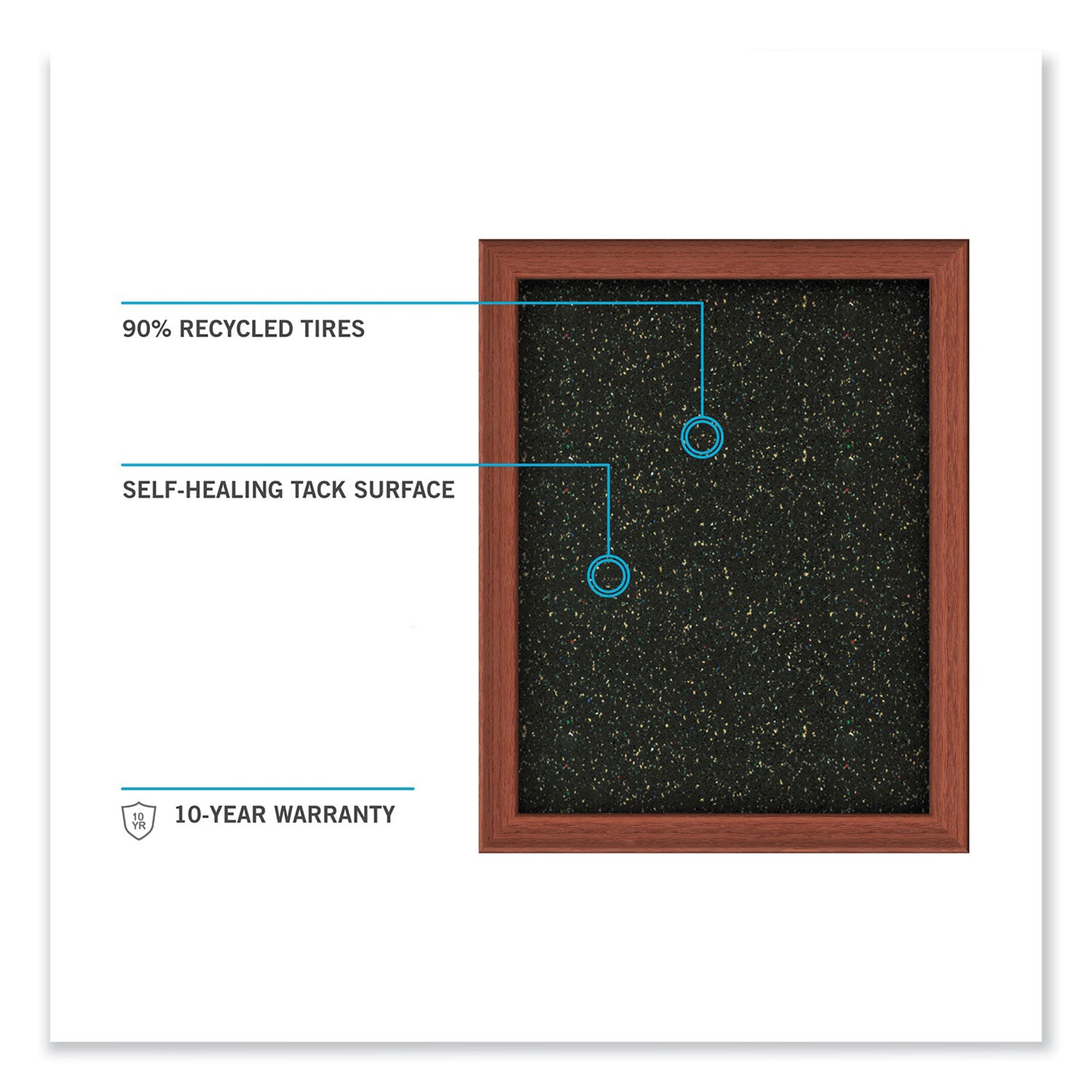 Ghent Aluminum-Frame Recycled Rubber Bulletin Boards, 36" x 24", Confetti Surface, Satin Aluminum Frame