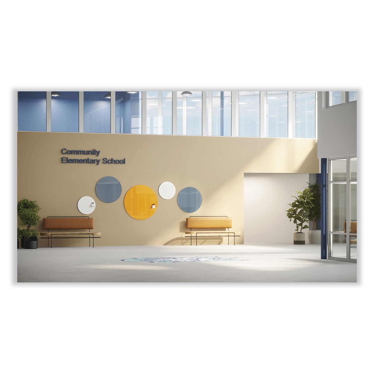 Ghent Coda Low Profile Circular Non-Magnetic Glassboard, 48" x 48", White Surface