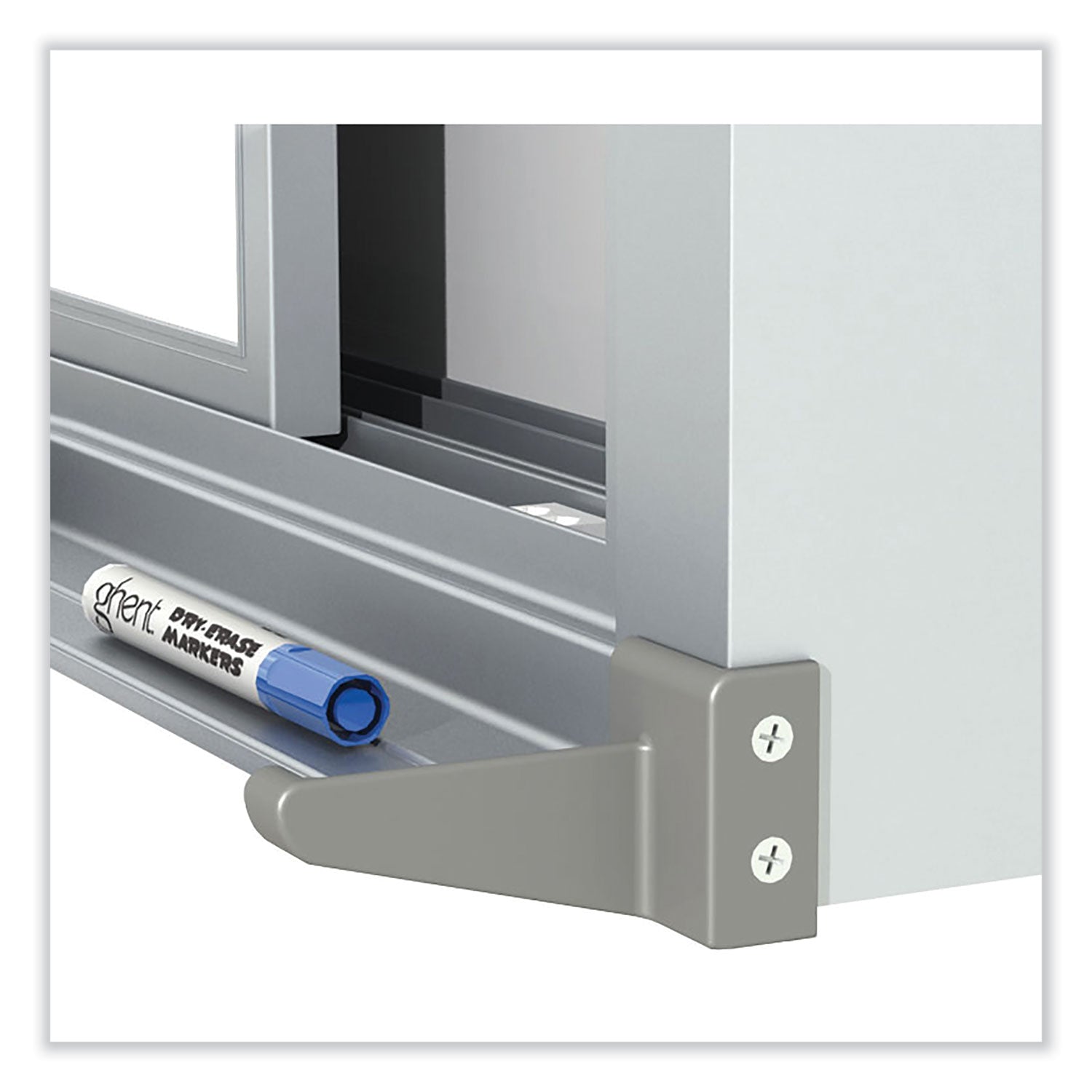 Ghent Horizontal Sliding Porcelain Magnetic Whiteboard, 72" x 48", White Surface, Anodized Aluminum Frame