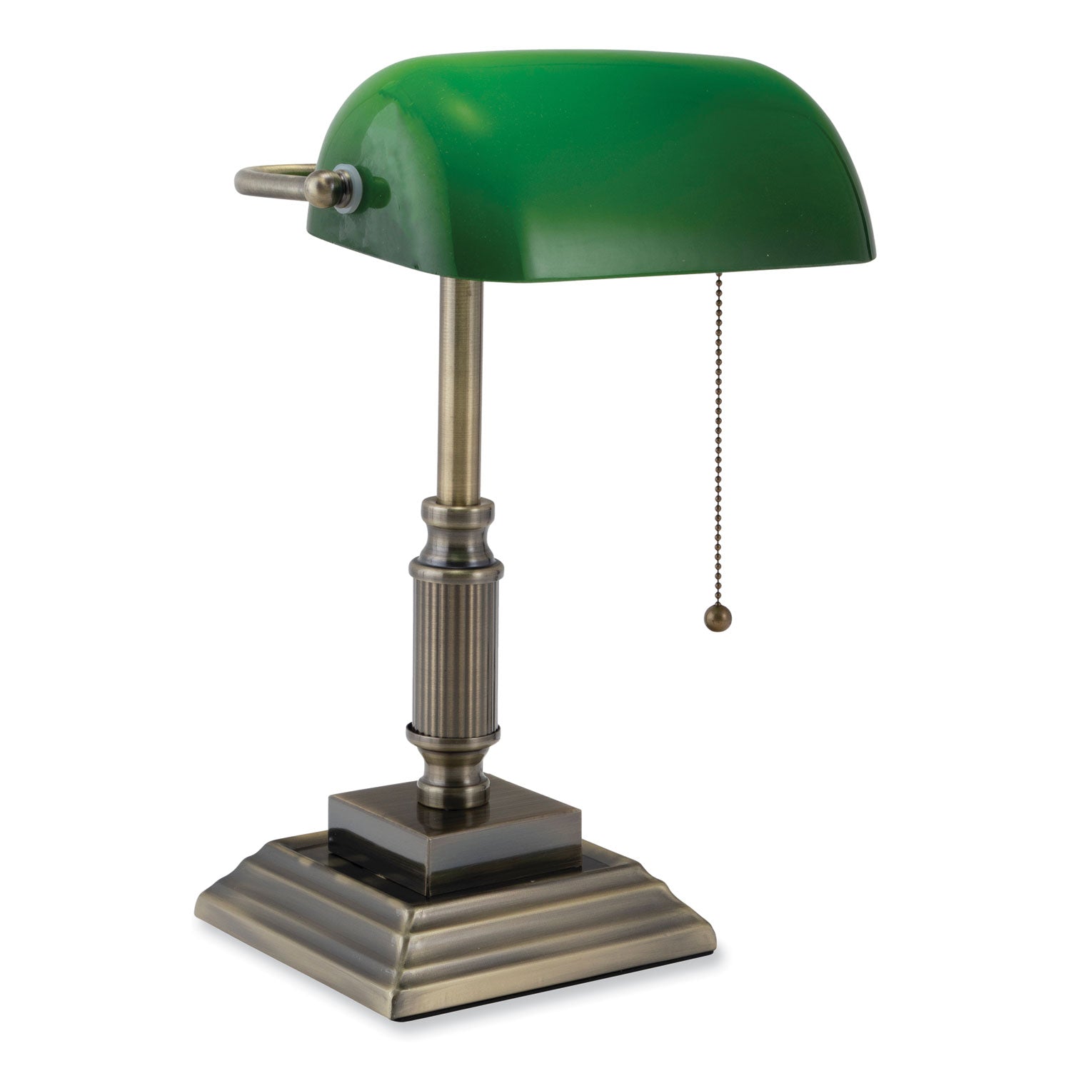V-Light LED Bankers Lamp with Green Shade, Candlestick Neck, 14.75" High, Antique Bronze