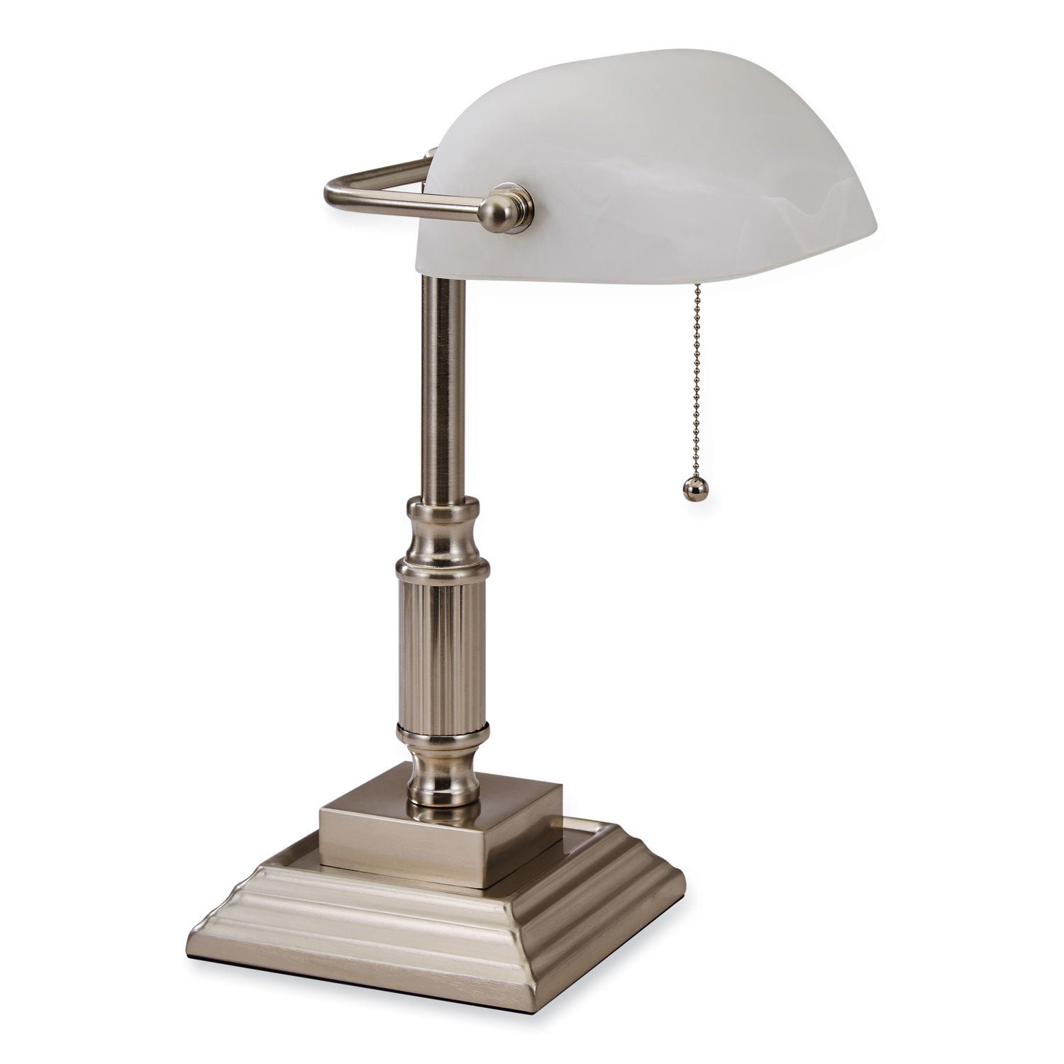 V-Light LED Bankers Lamp with Frosted Shade, 14.75" High, Brushed Nickel