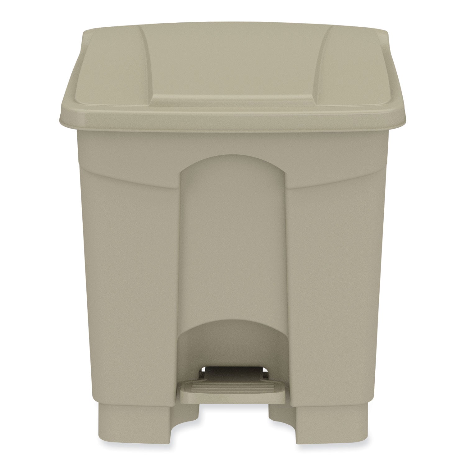 Safco® Plastic Step-On Receptacle, 8 gal, Metal, Tan