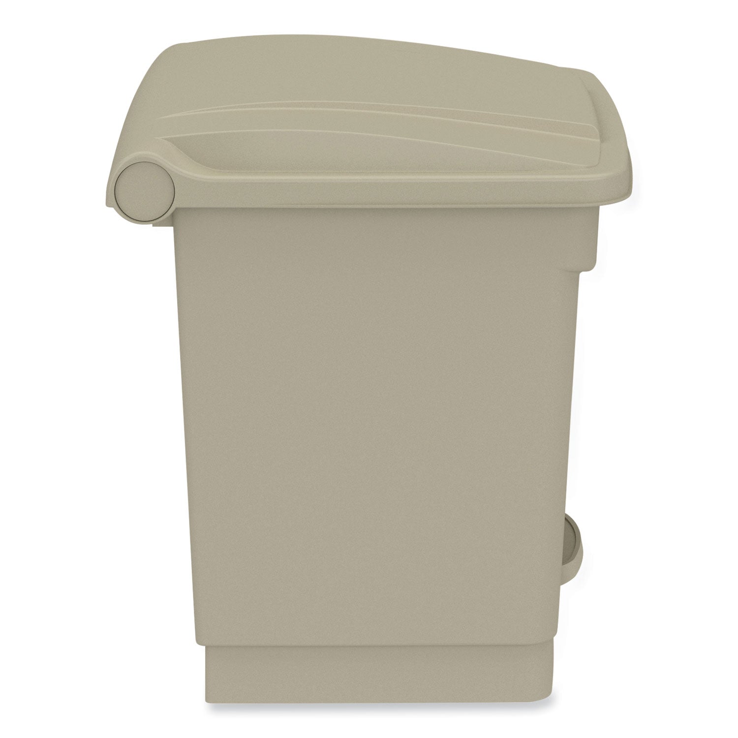 Safco® Plastic Step-On Receptacle, 8 gal, Metal, Tan
