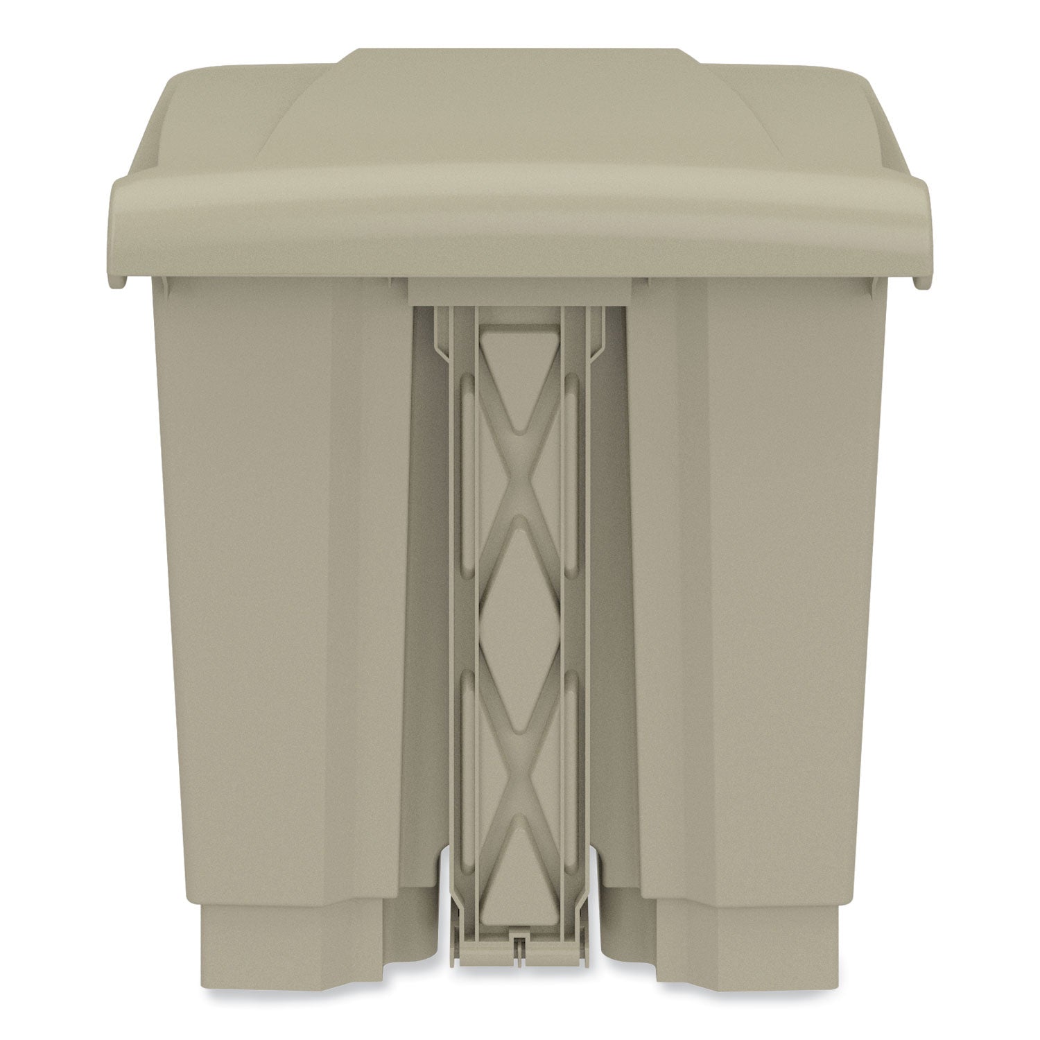 Safco® Plastic Step-On Receptacle, 8 gal, Metal, Tan