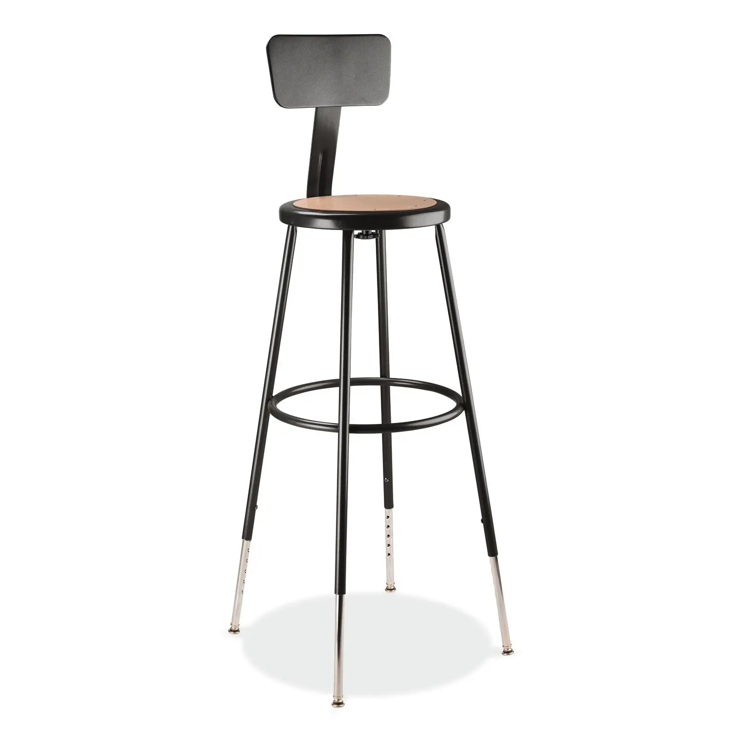 6200 Series 32"-39" Height Adjustable Heavy Duty Stool With Backrest, Supports Up to 500 lb, Brown Seat, Black Base