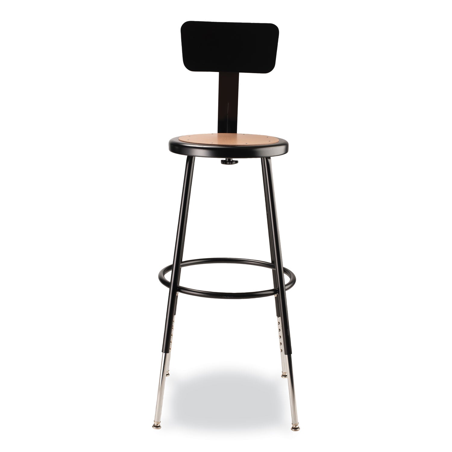 NPS® 6200 Series 25" to 33" Height Adjustable Heavy Duty Stool with Backrest, Supports Up to 500 lb, Brown Seat, Black Base
