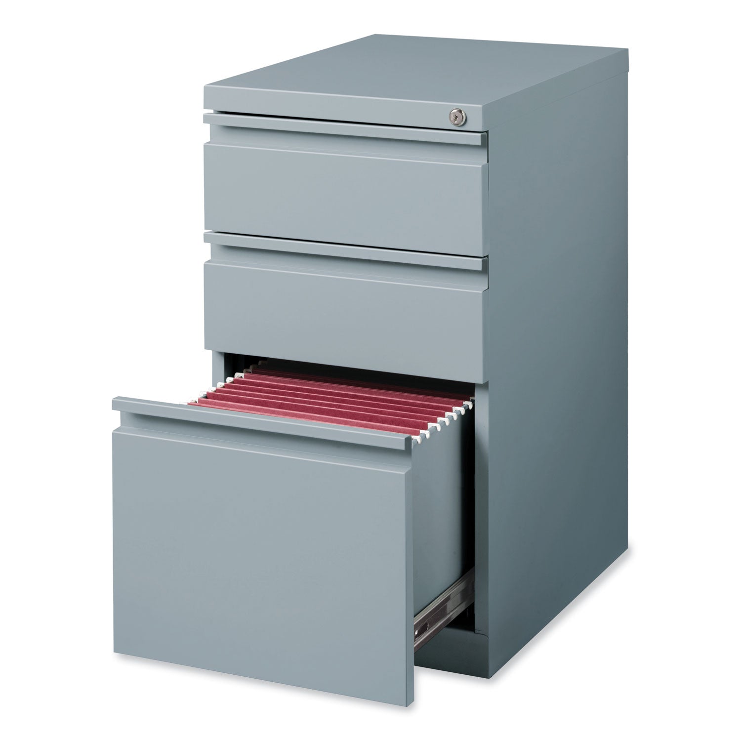 Hirsh Industries® Full-Width Pull 20 Deep Mobile Pedestal File, 3-Drawer: Box/Box/File, Letter, Platinum, 15 x 19.88 x 27.75