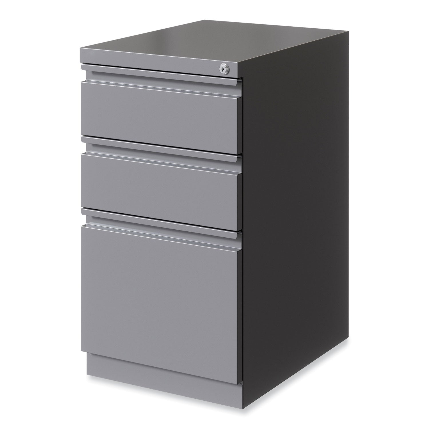 Hirsh Industries® Full-Width Pull 20 Deep Mobile Pedestal File, 3-Drawer: Box/Box/File, Letter, Arctic Silver, 15 x 19.88 x 27.75