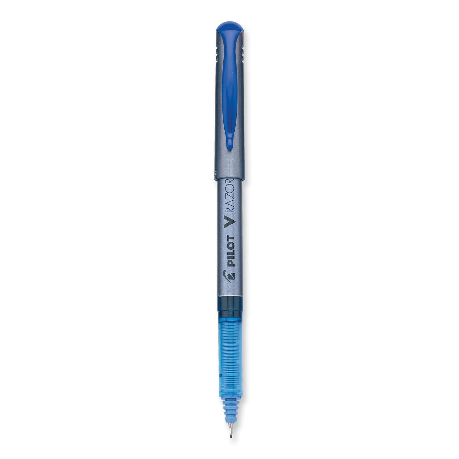 Pilot® V Razor Point Liquid Ink Porous Point Pen, Stick, Extra-Fine 0.5 mm, Blue Ink, Gray/Translucent Blue Barrel, Dozen