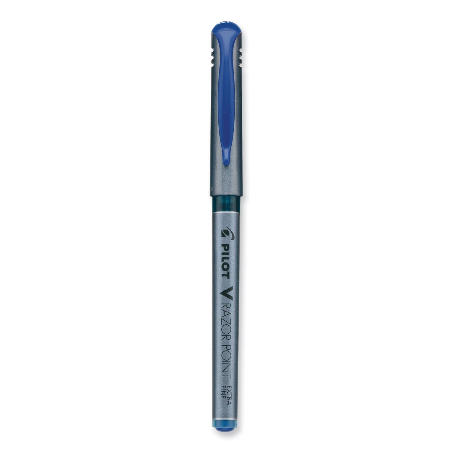 Pilot® V Razor Point Liquid Ink Porous Point Pen, Stick, Extra-Fine 0.5 mm, Blue Ink, Gray/Translucent Blue Barrel, Dozen