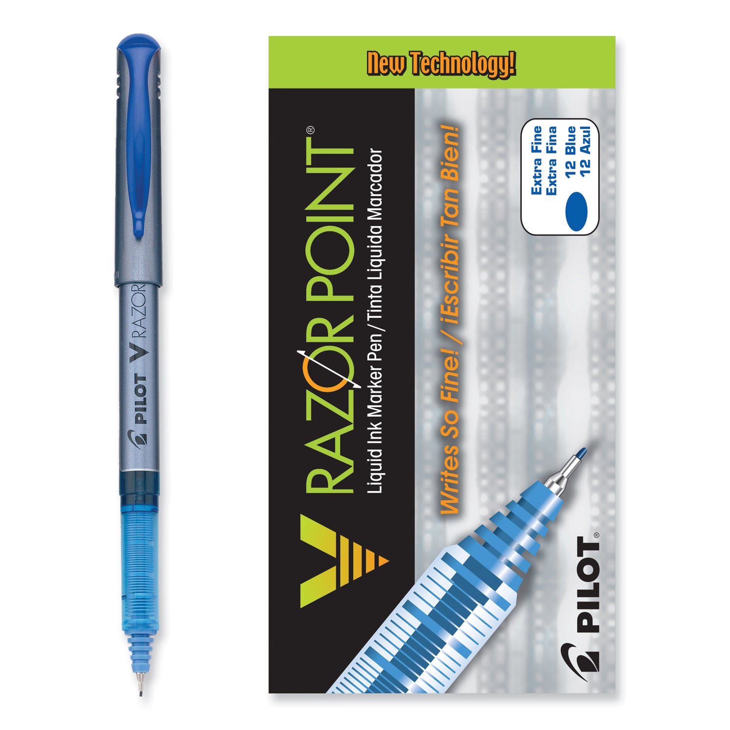 V Razor Point Liquid Ink Porous Point Pen, Stick, Extra-Fine 0.5 mm, Blue Ink, Gray/Translucent Blue Barrel, Dozen