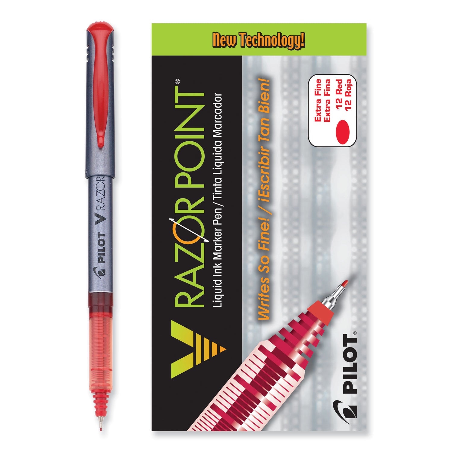 V Razor Point Liquid Ink Porous Point Pen, Stick, Extra-Fine 0.5 mm, Red Ink, Gray/Translucent Red Barrel, Dozen