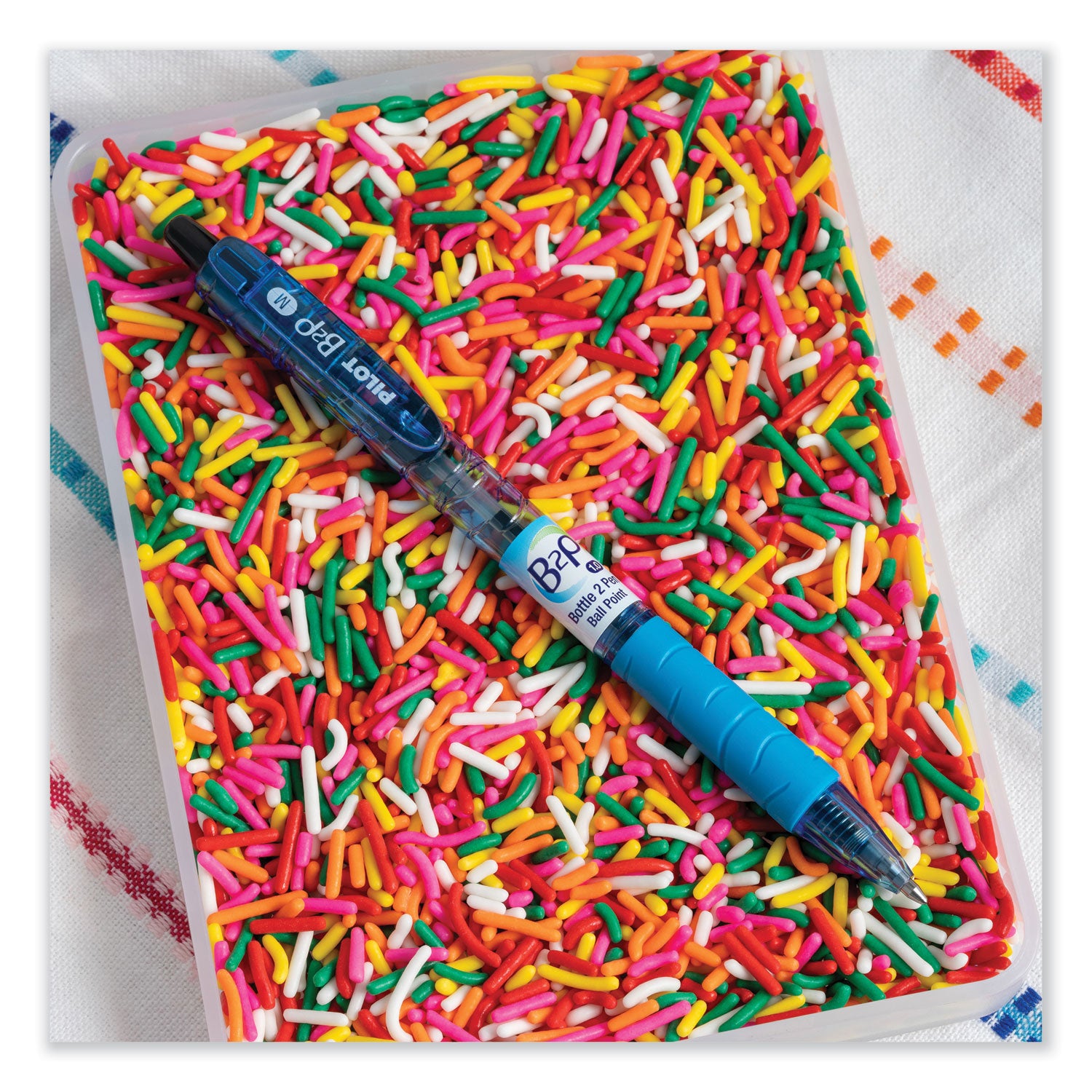Pilot® B2p Bottle-2-Pen Recycled Ballpoint Pen, Retractable, Medium 1 Mm, Black Ink, Translucent Blue Barrel, Dozen