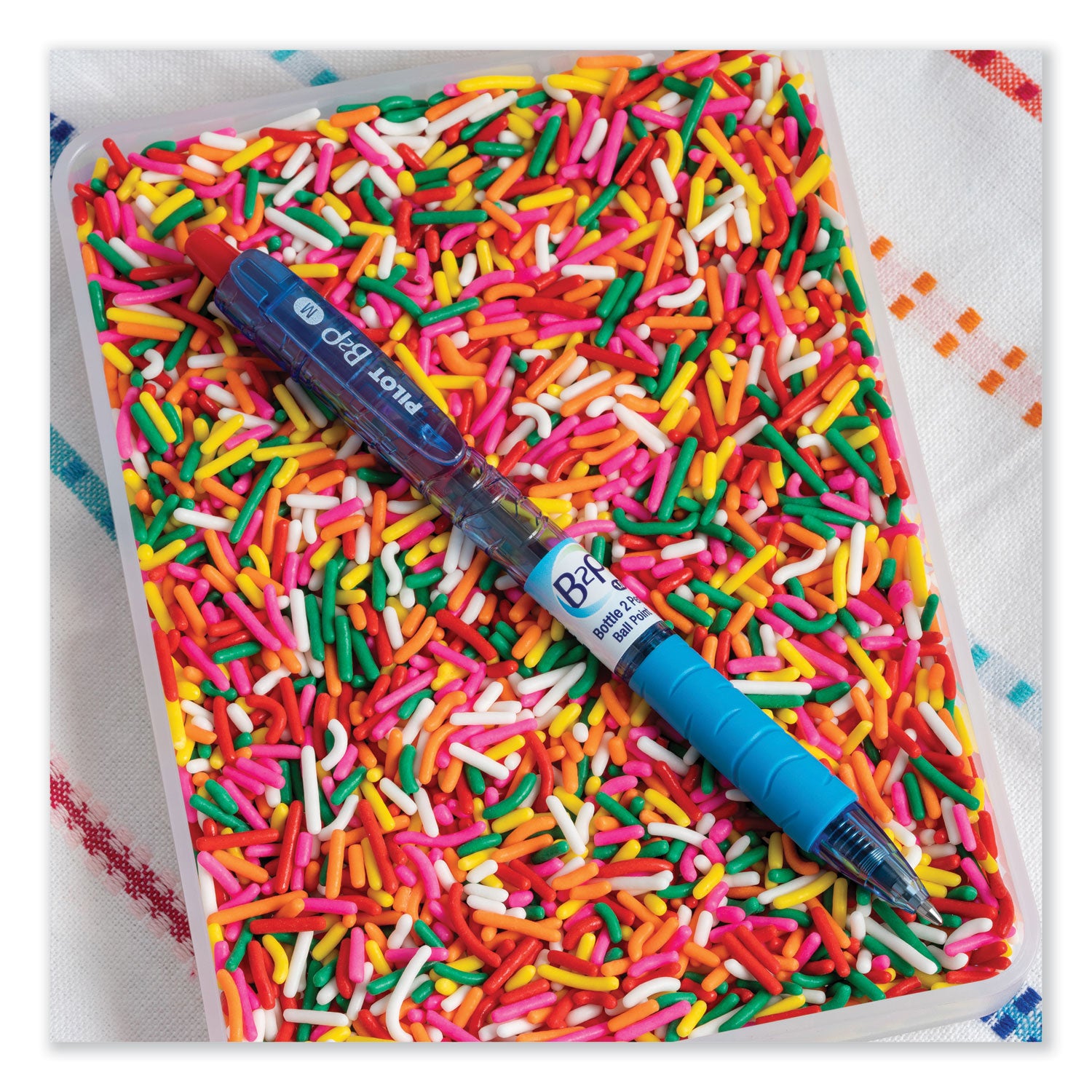 Pilot® B2p Bottle-2-Pen Recycled Ballpoint Pen, Retractable, Medium 1 Mm, Red Ink, Translucent Blue Barrel, Dozen