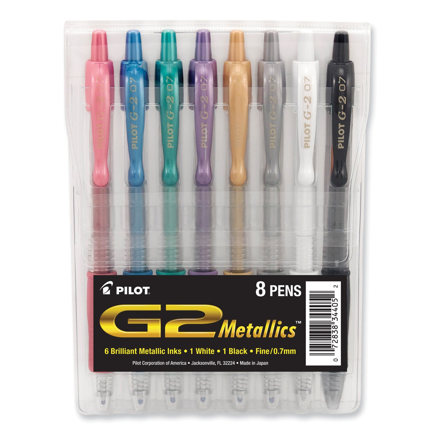 G2 Metallics Gel Pen, Retractable, Fine 0.7 mm, Assorted Ink and Barrel Colors, 8/Pack