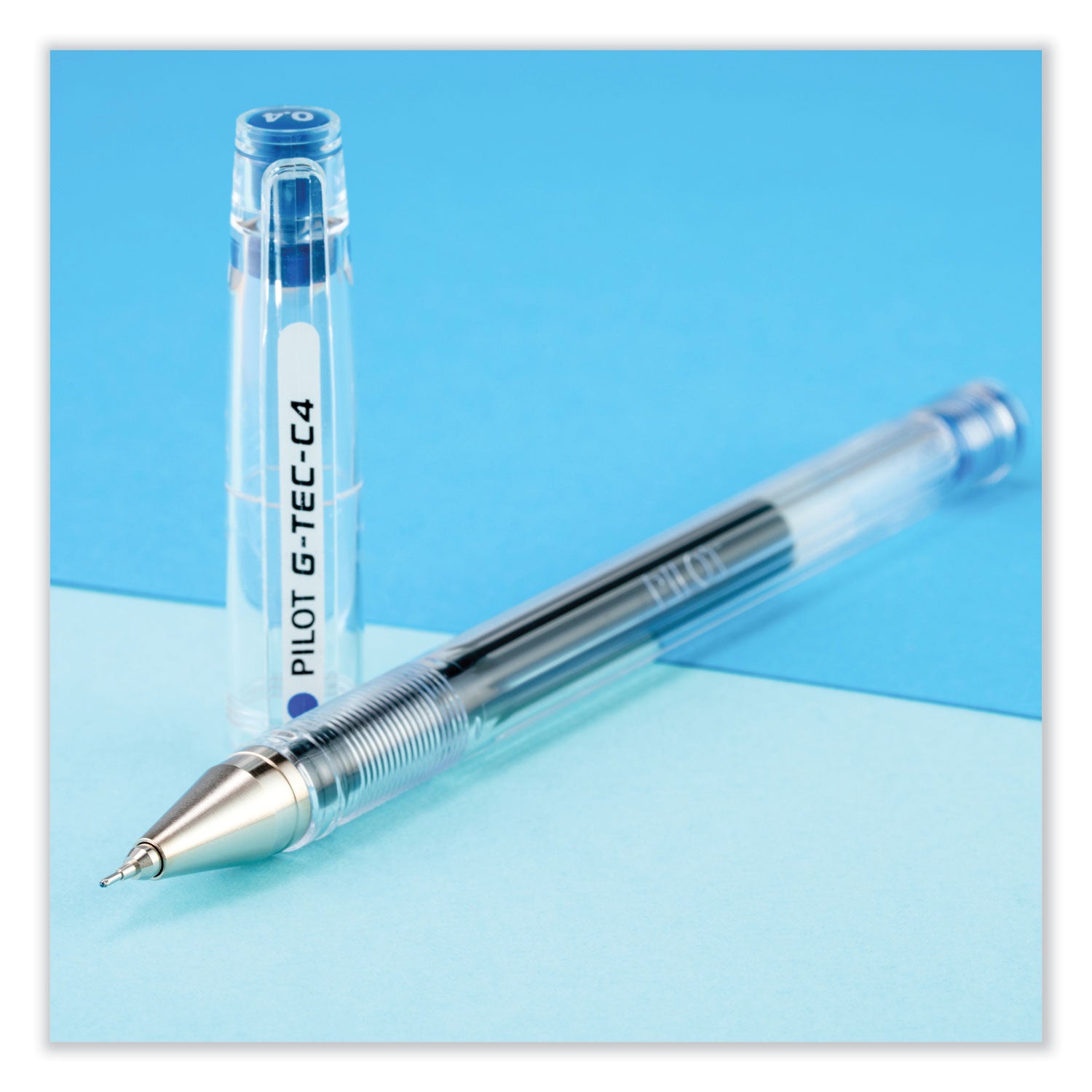 Pilot® G-TEC-C Ultra Gel Pen, Stick, Ultra-Fine 0.4 mm, Blue Ink, Clear/Blue Barrel, Dozen