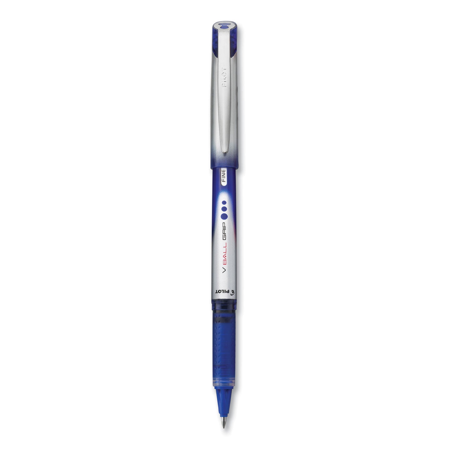 VBall Grip Liquid Ink Roller Ball Pen, Stick, Fine 0.7 mm, Blue Ink, Blue/Silver Barrel, Dozen