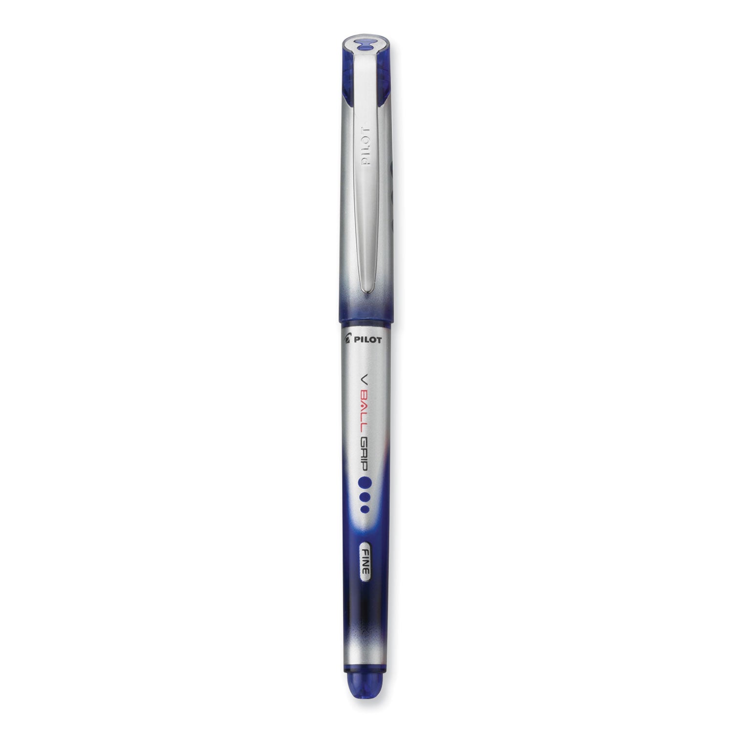 Pilot® VBall Grip Liquid Ink Rollerball Pen, Stick, Fine 0.7 mm, Blue Ink, Blue/Silver Barrel, Dozen